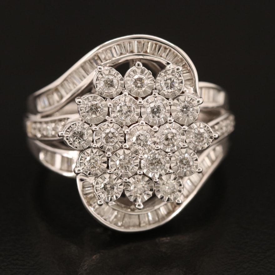 Sterling 1.02 CTW Diamond Cluster Ring