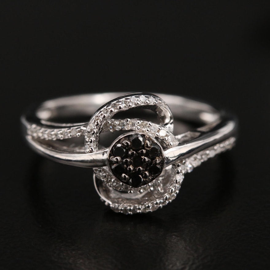 Sterling Diamond Cluster Bypass Ring