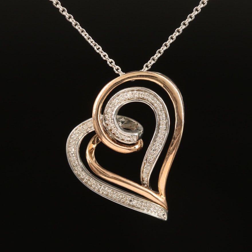 Sterling Diamond Heart Necklace with 10K Accent