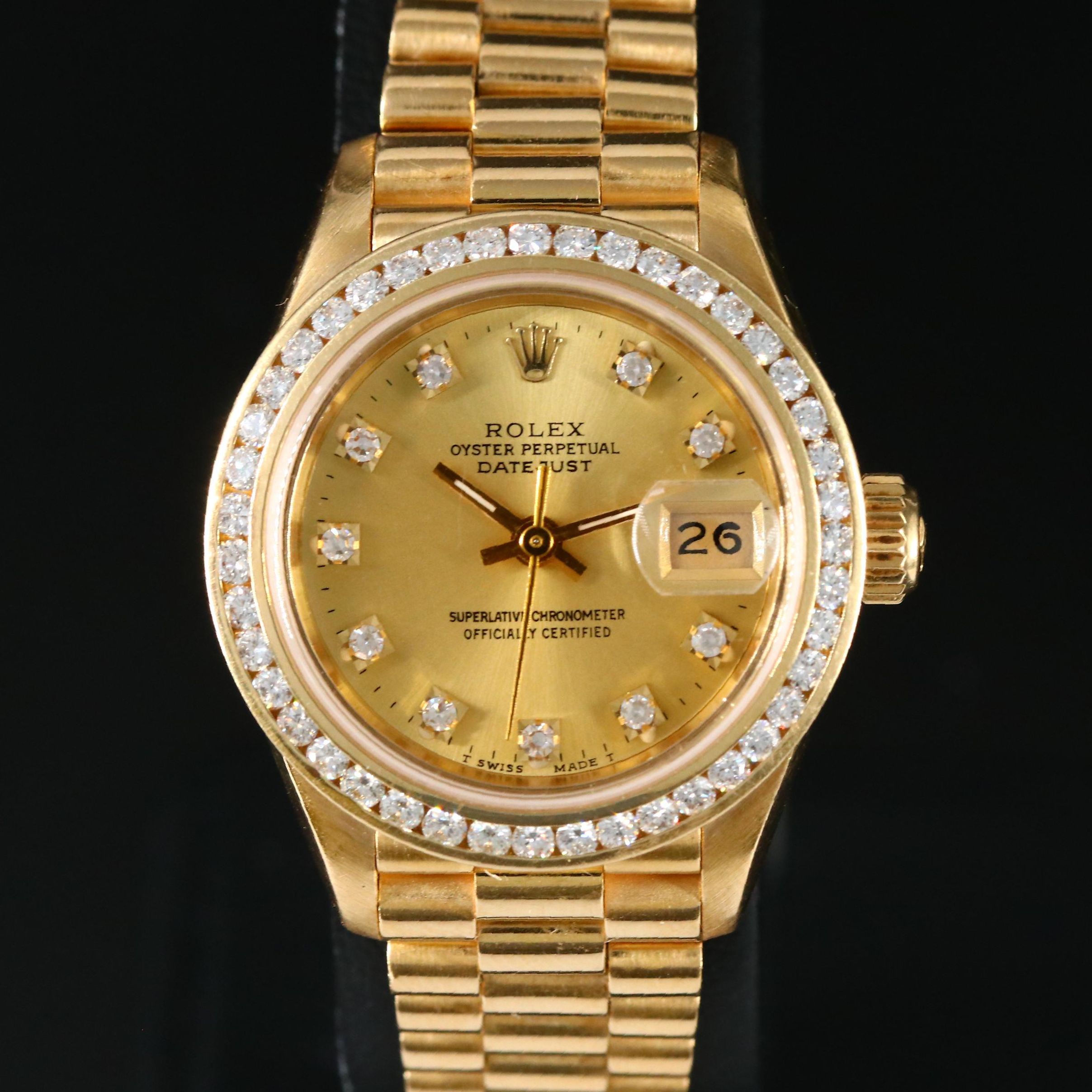 1990 Rolex Datejust President 18K Gold and 1.20 CTW Diamond Watch