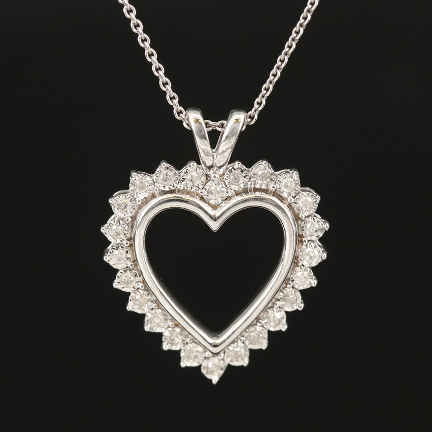 Sterling Heart Illusion Set Heart Pendant Necklace