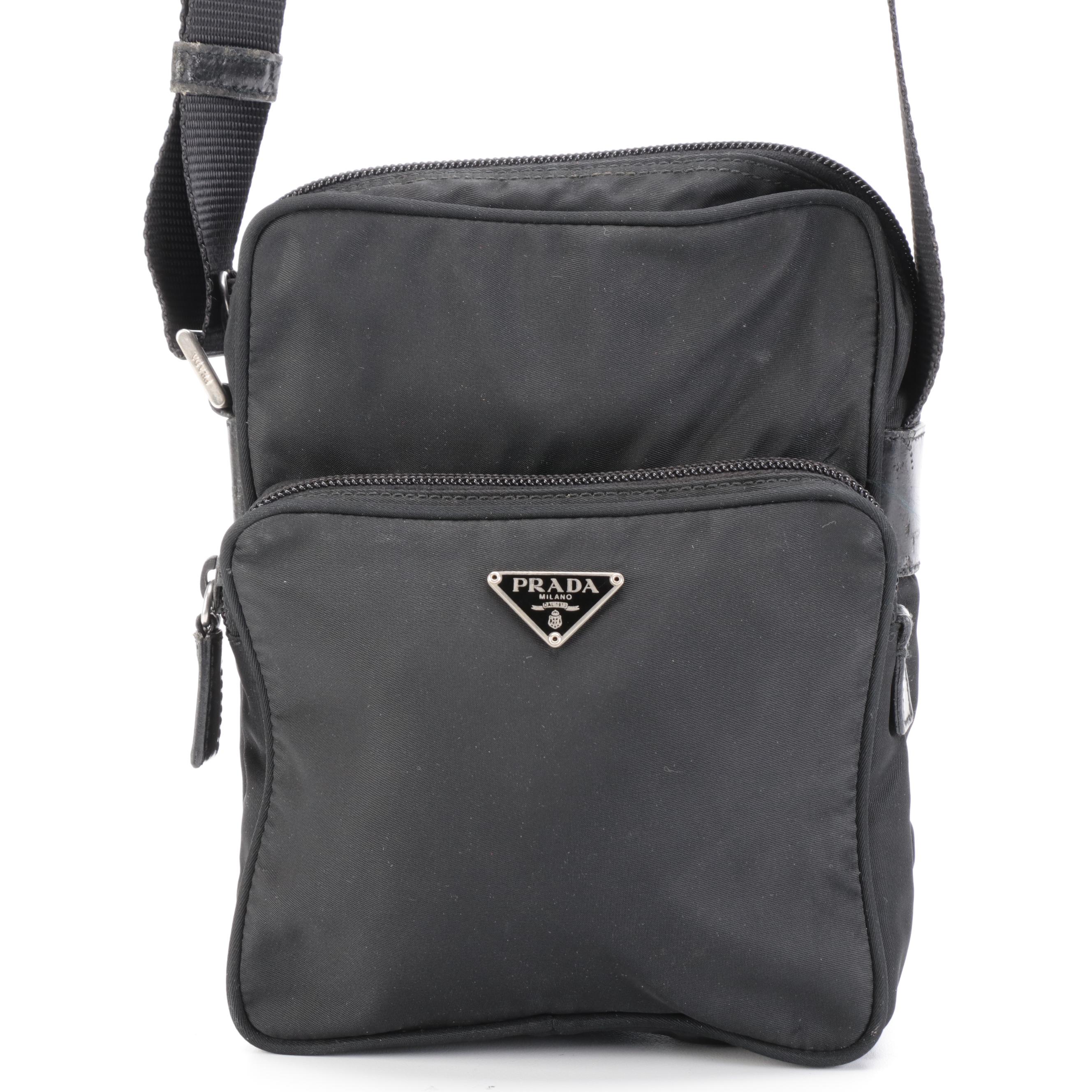 Prada Camera Bag in Black Tessuto Nylon with Leather Trim