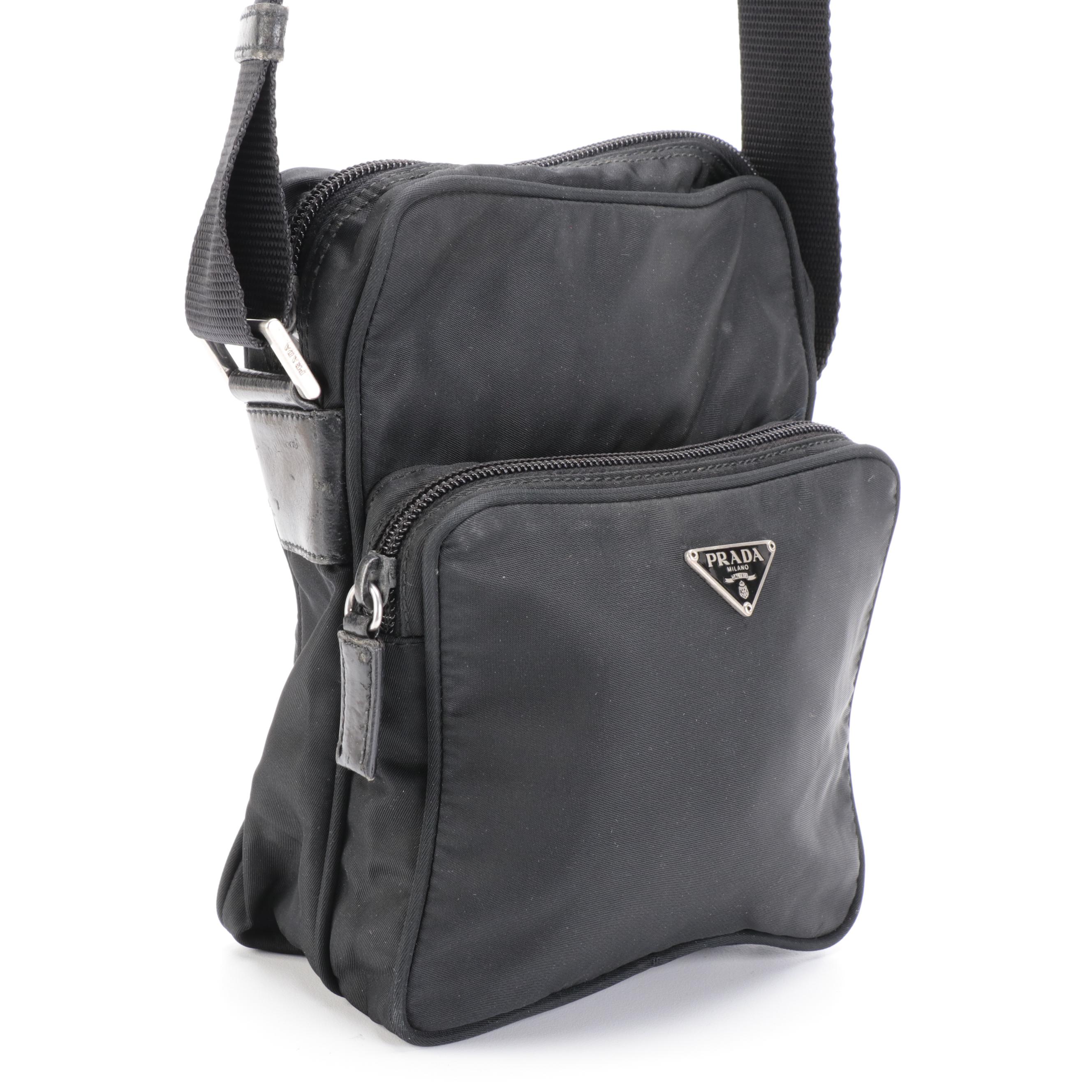 Prada Camera Bag in Black Tessuto Nylon with Leather Trim