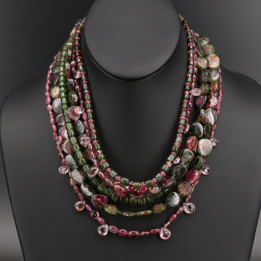 Beaded Tourmaline Tiered Necklace with 18K Clasp