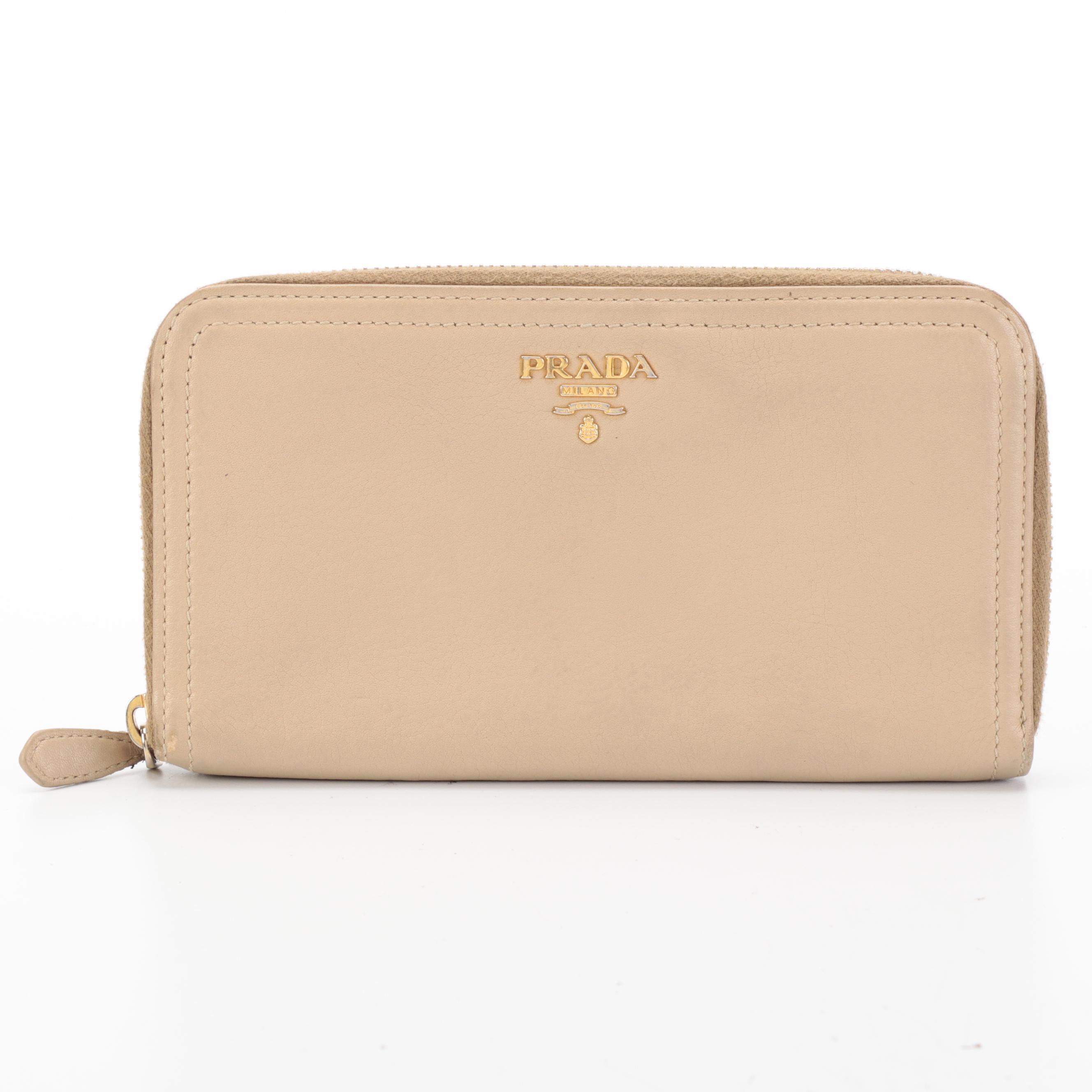 Prada Zip-Around Wallet in Beige Leather