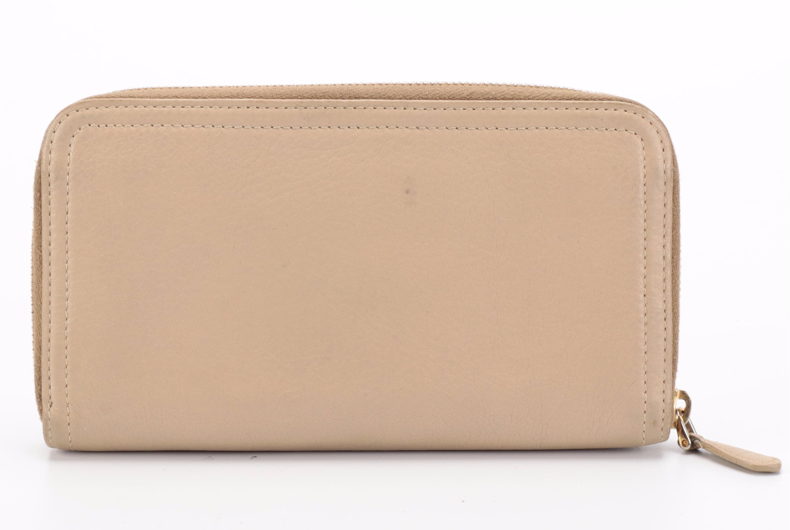 Prada Zip-Around Wallet in Beige Leather