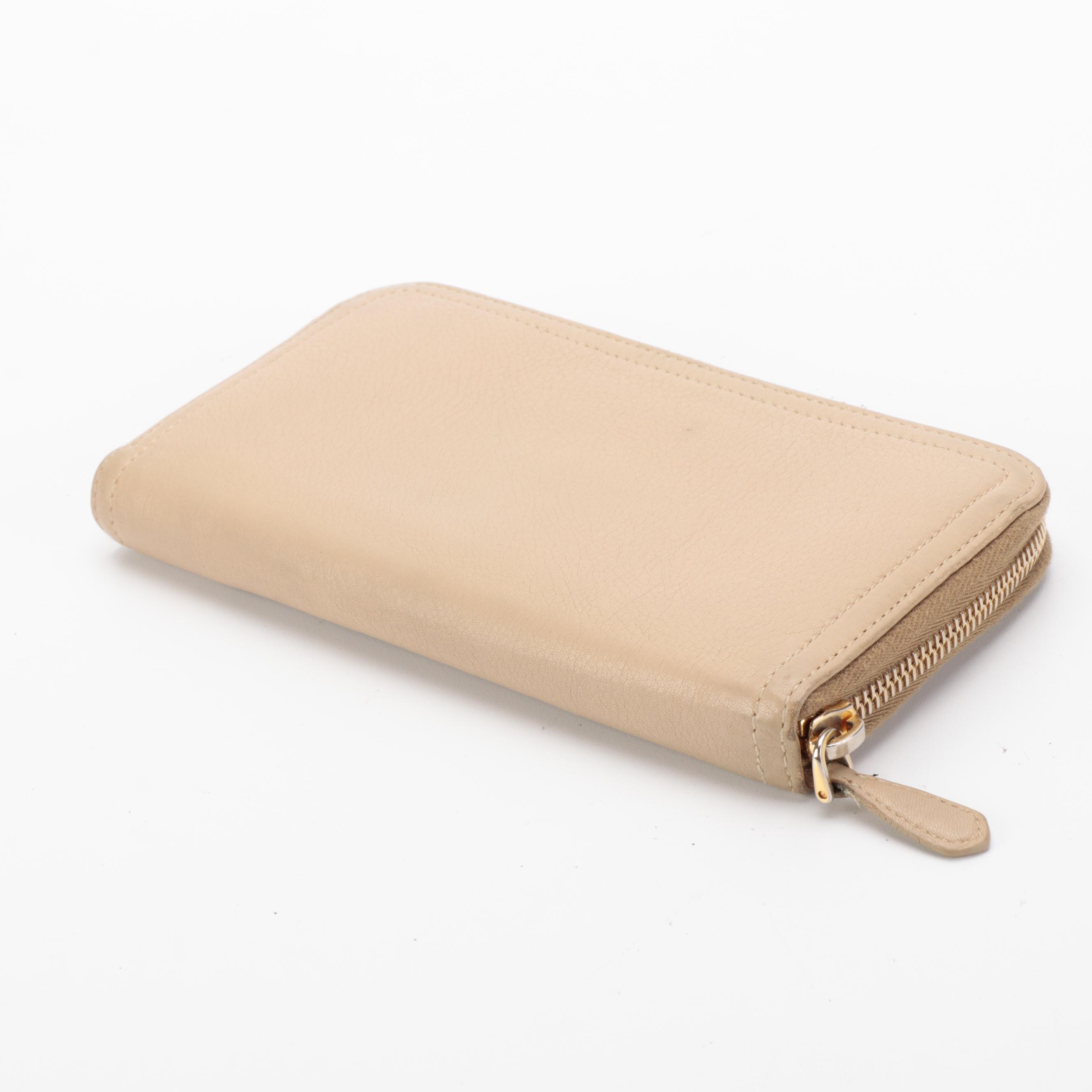 Prada Zip-Around Wallet in Beige Leather