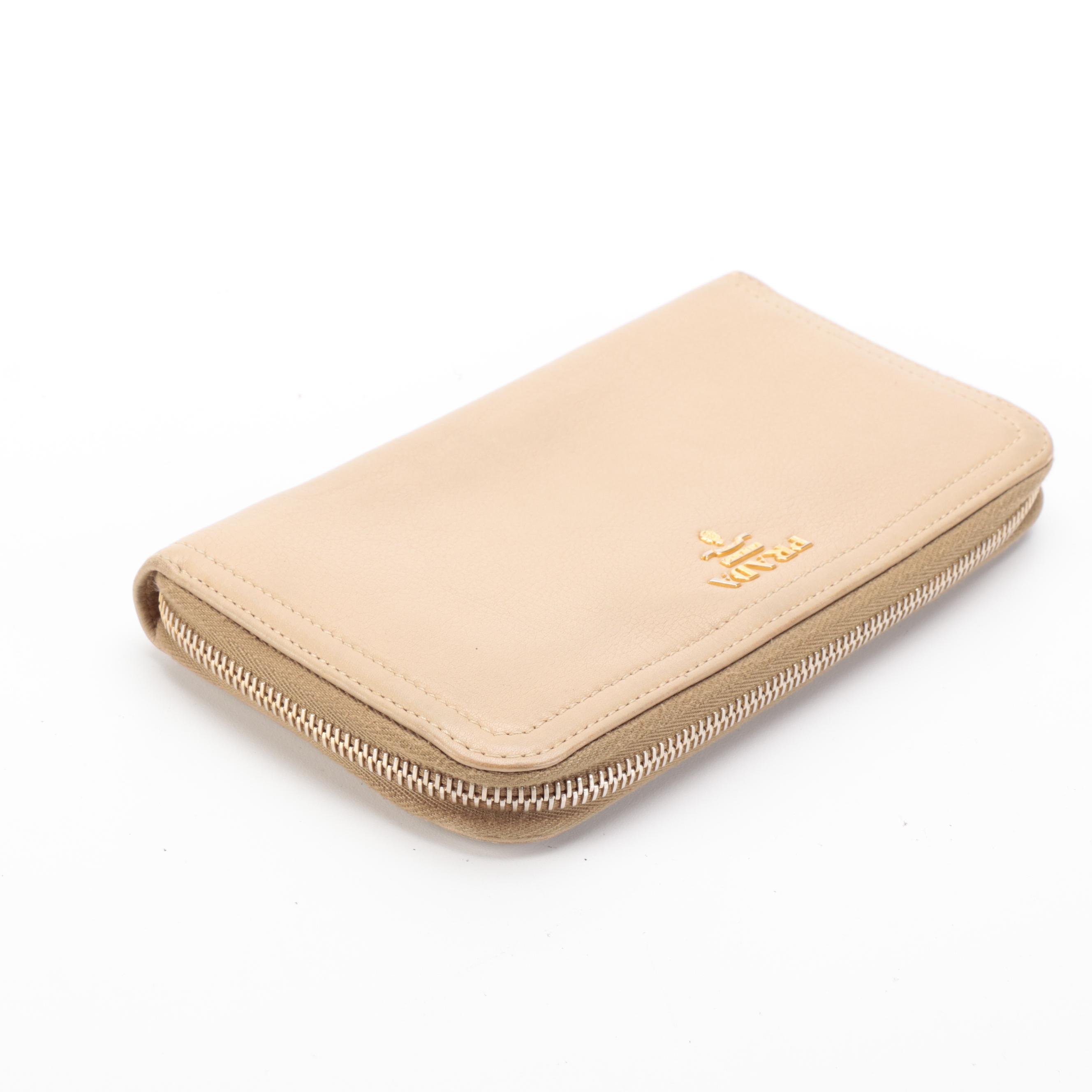 Prada Zip-Around Wallet in Beige Leather