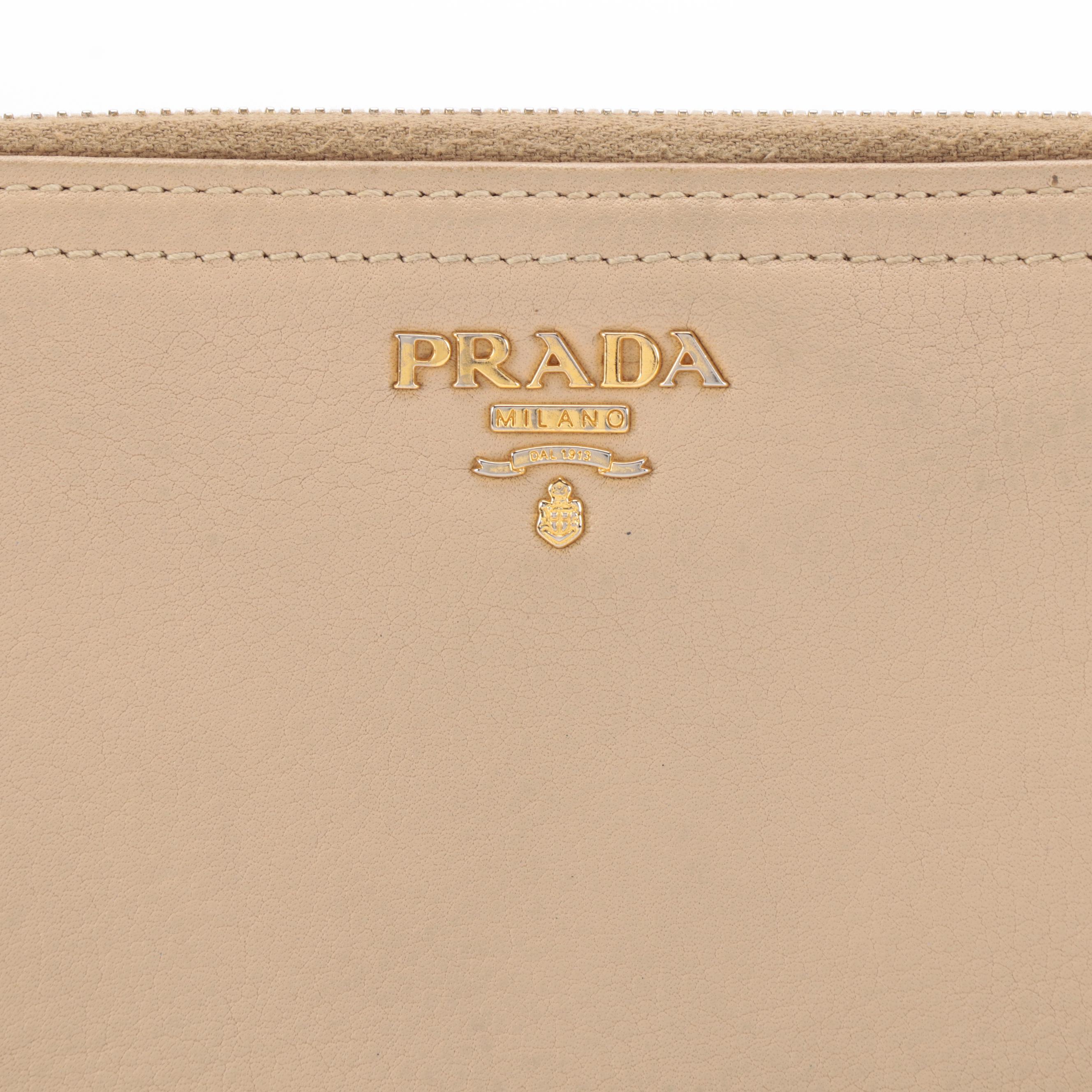 Prada Zip-Around Wallet in Beige Leather
