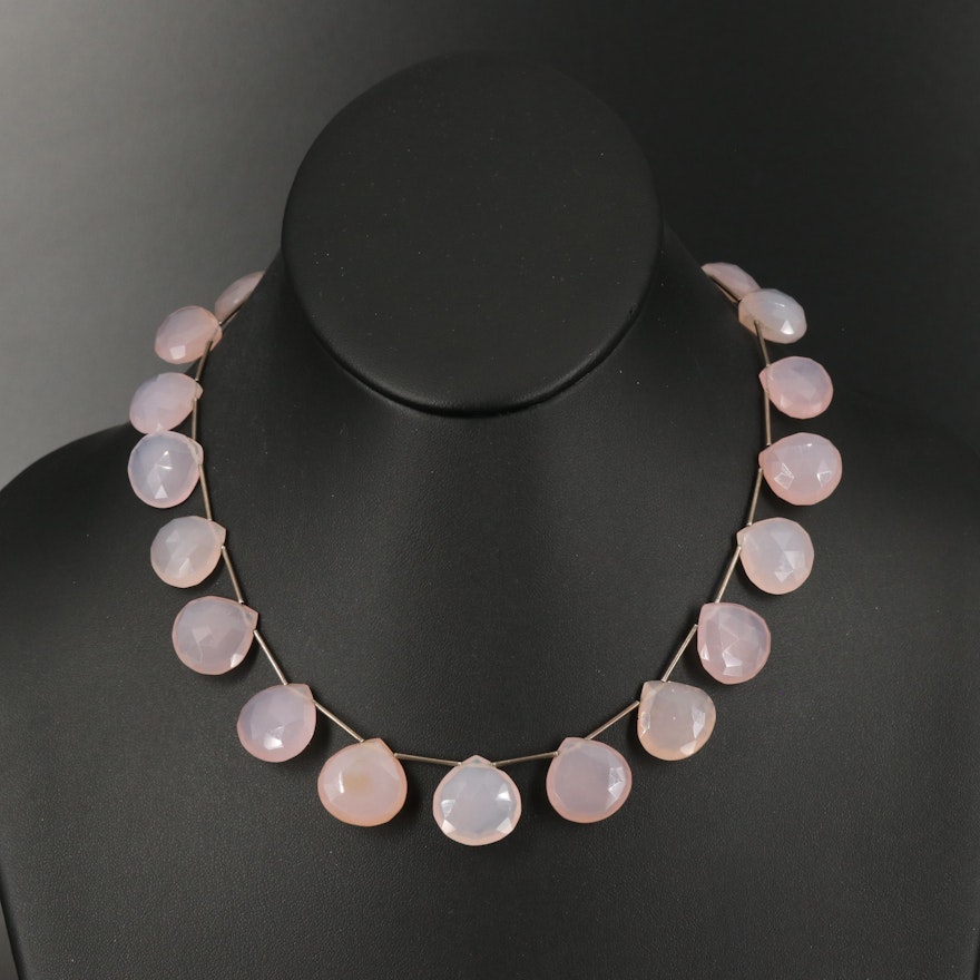 Sterling Chalcedony Station Necklace