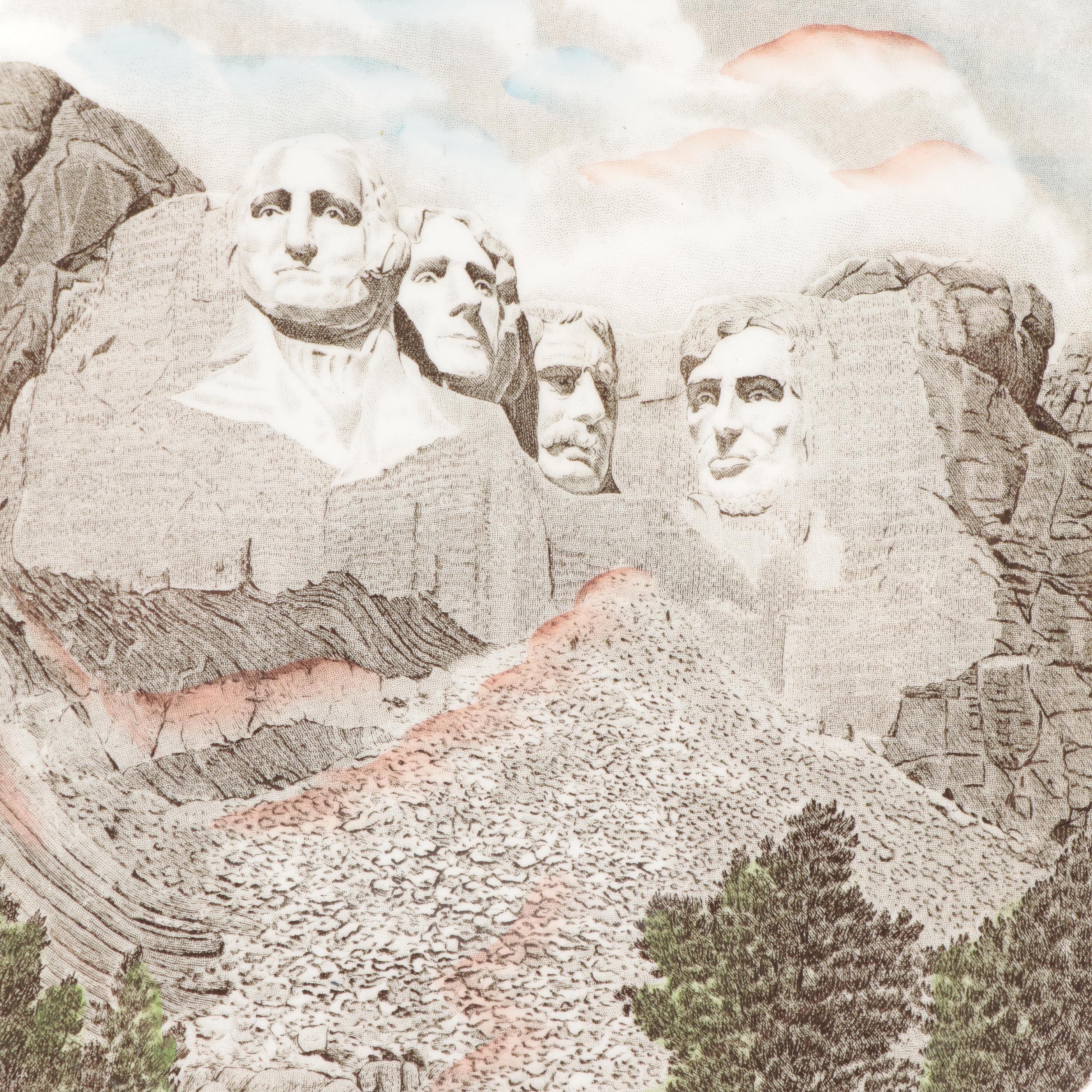 Johnson Bros. "Mount Rushmore" Hand Colored Transferware Plate