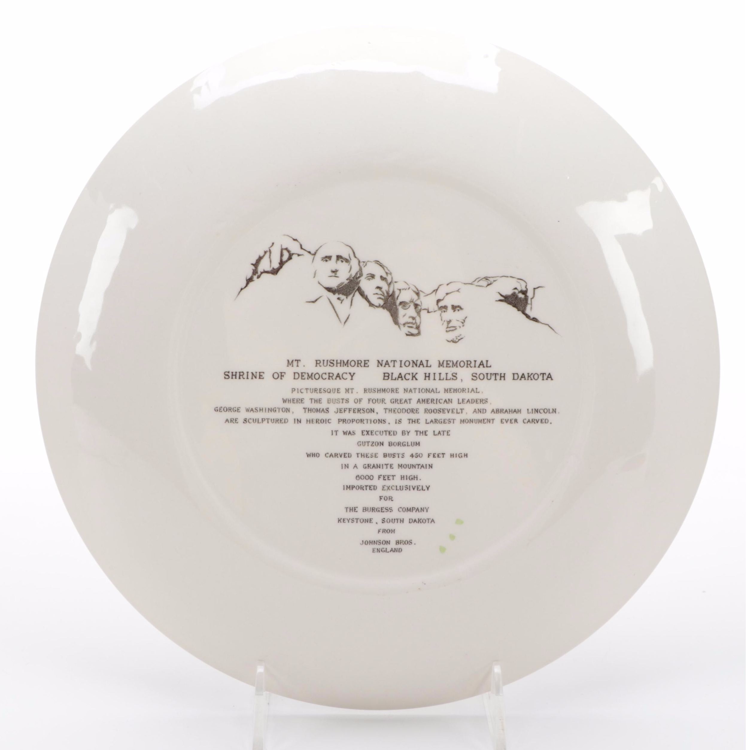 Johnson Bros. "Mount Rushmore" Hand Colored Transferware Plate
