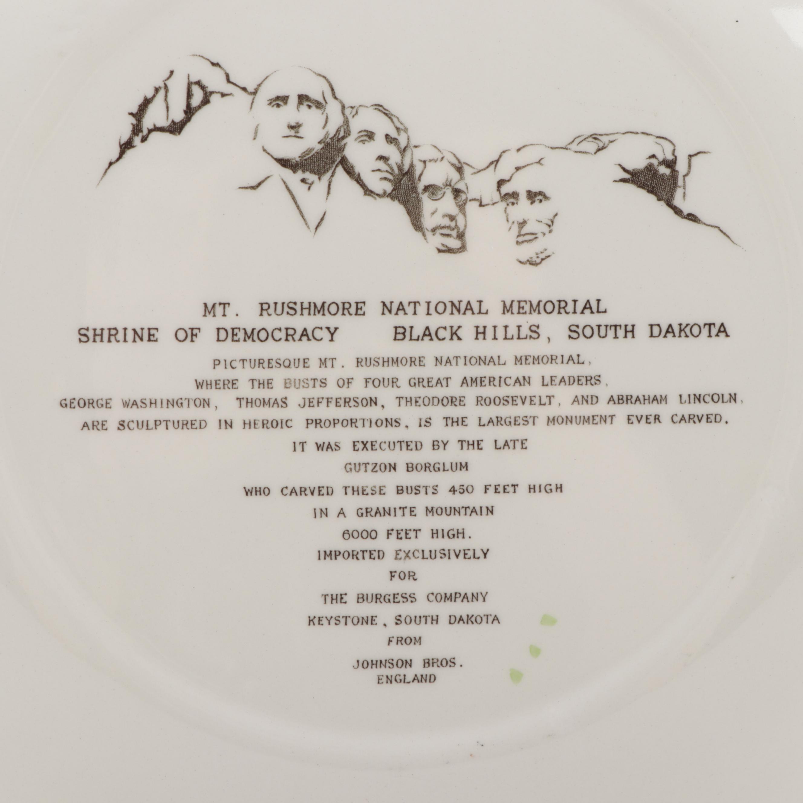 Johnson Bros. "Mount Rushmore" Hand Colored Transferware Plate