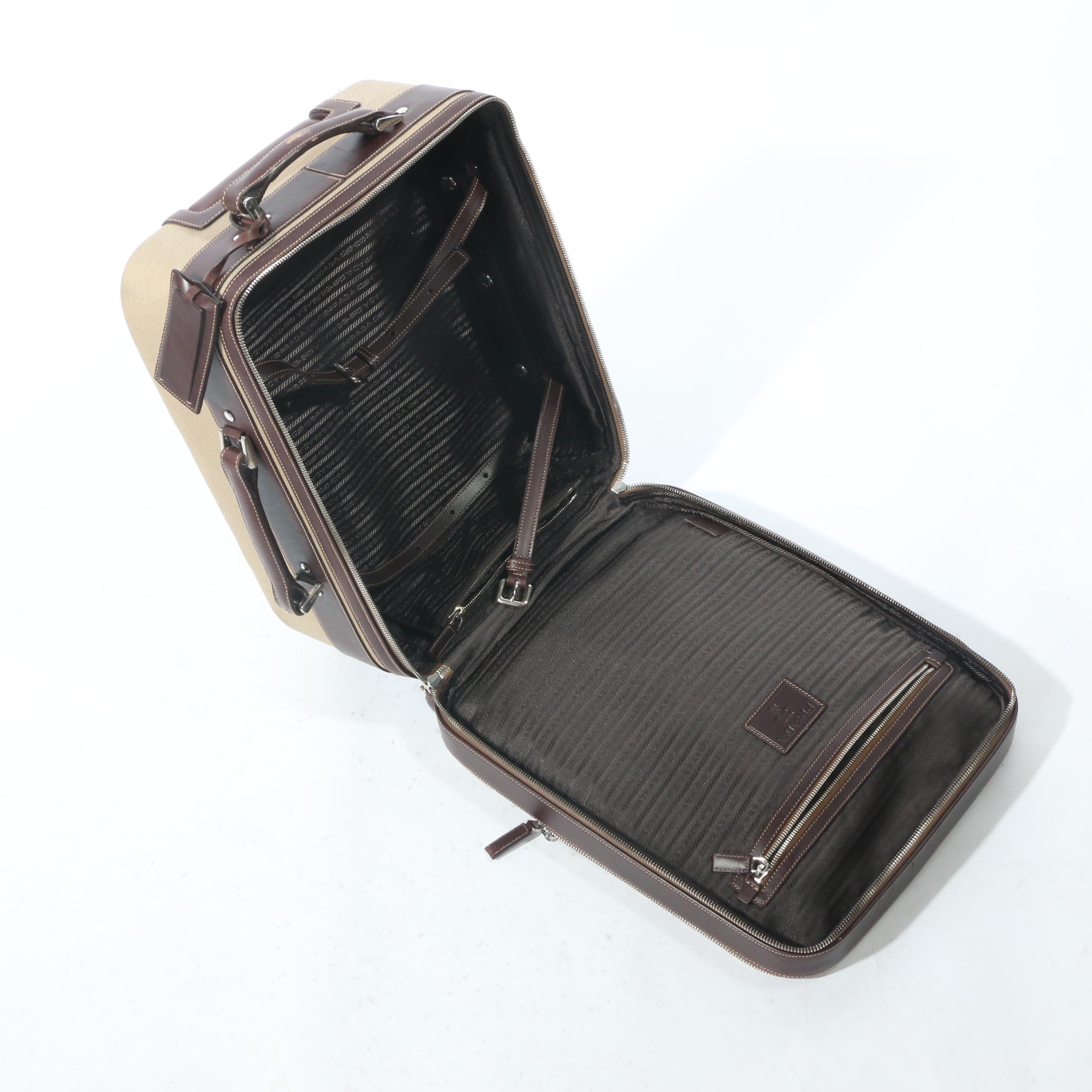 Prada Canapa Canvas and Leather Trolley Suitcase