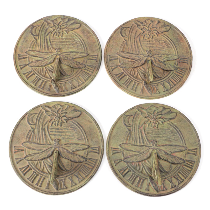 Four Art Nouveau Style Cast Iron Dragonfly Motif Sundials