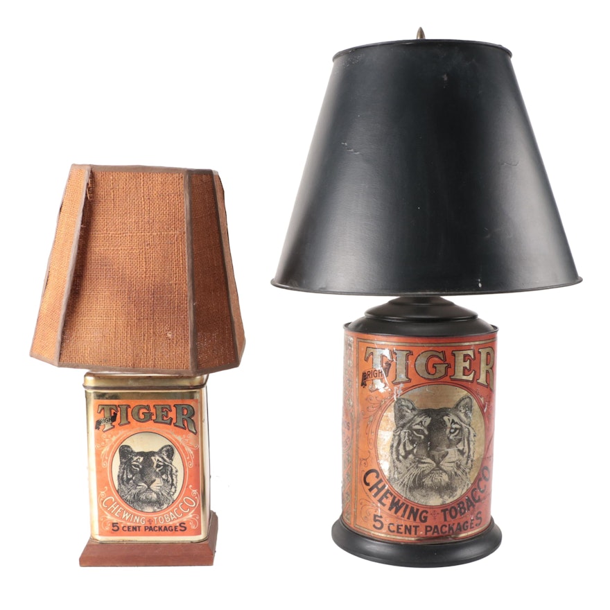 Tiger Chewing Tobacco Tin Converted Table Lamps