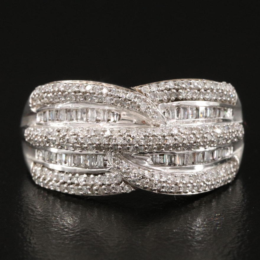 Sterling Pavé and Channel Set Diamond Ring