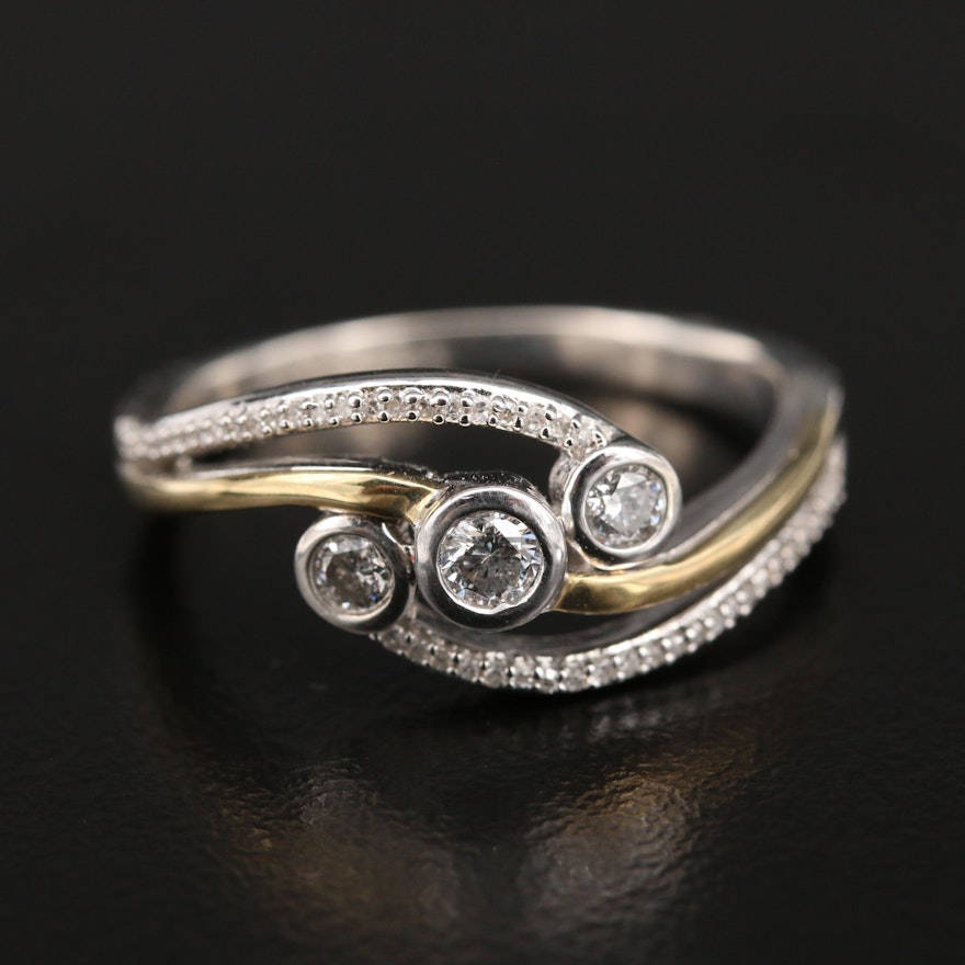 Sterling Diamond Bypass Ring with 10K Accent