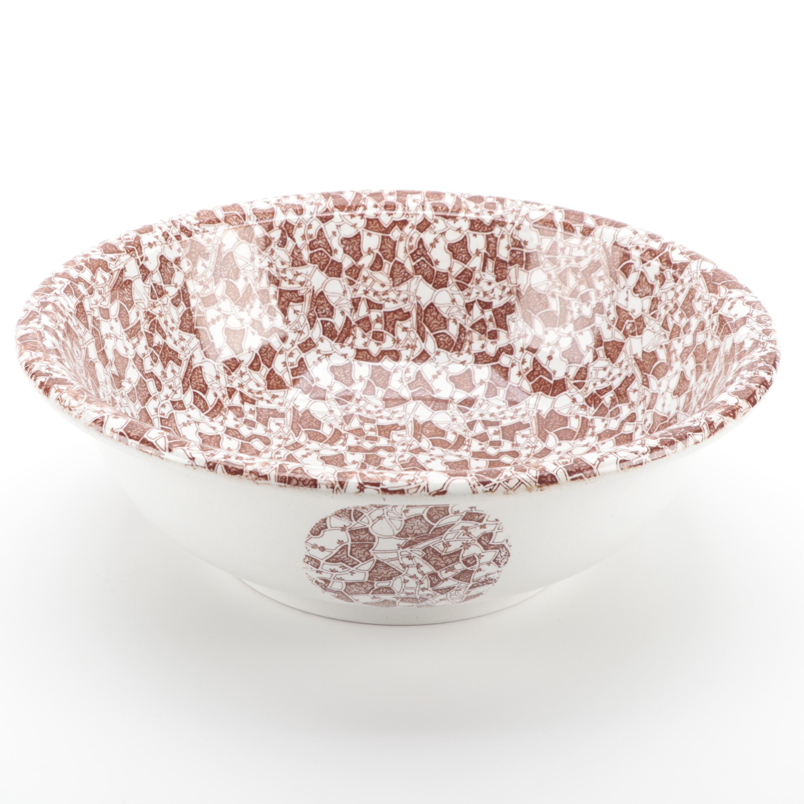 Whittaker & Co. "Mosaic" Brown Transferware Ironstone Wash Basin,  Antique