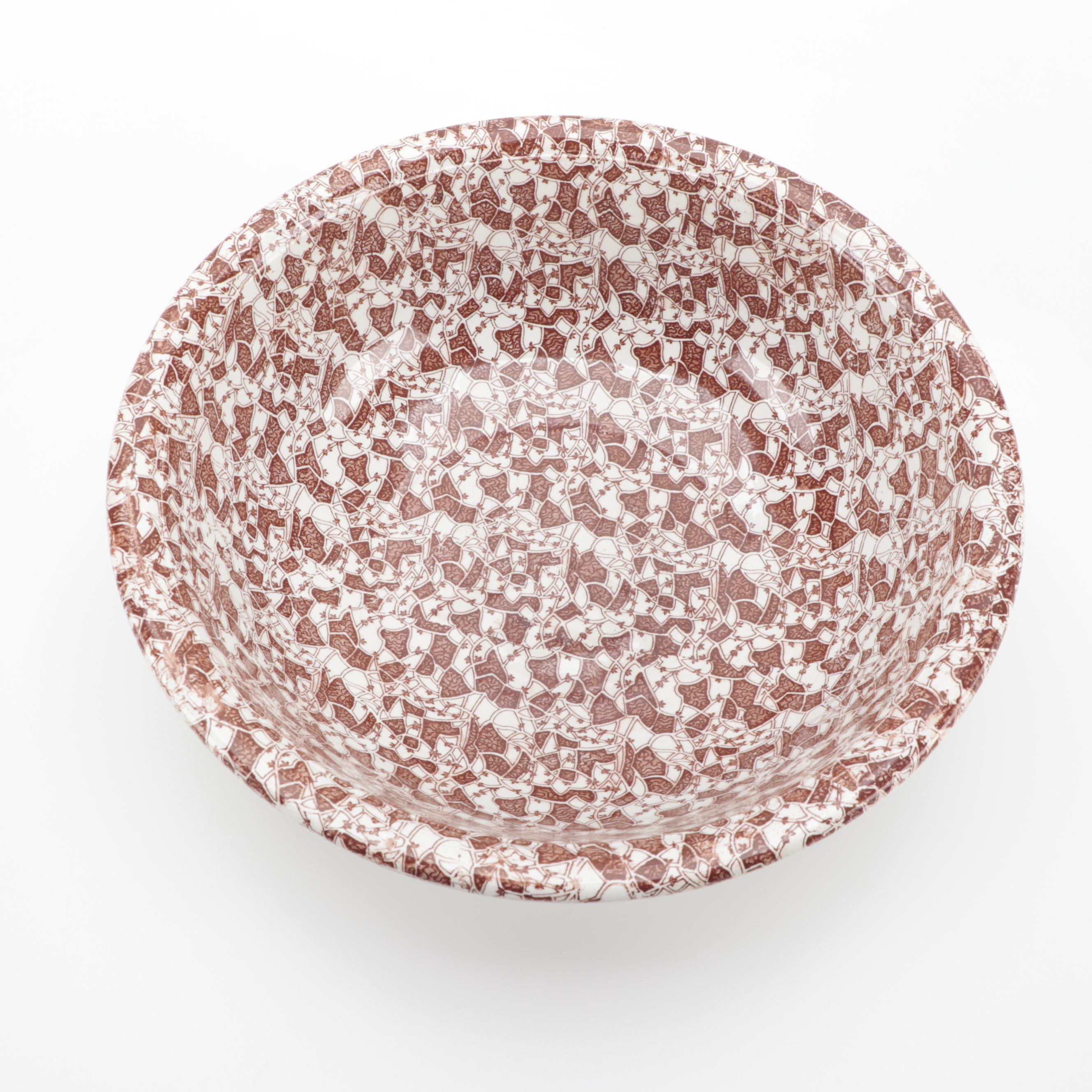 Whittaker & Co. "Mosaic" Brown Transferware Ironstone Wash Basin,  Antique