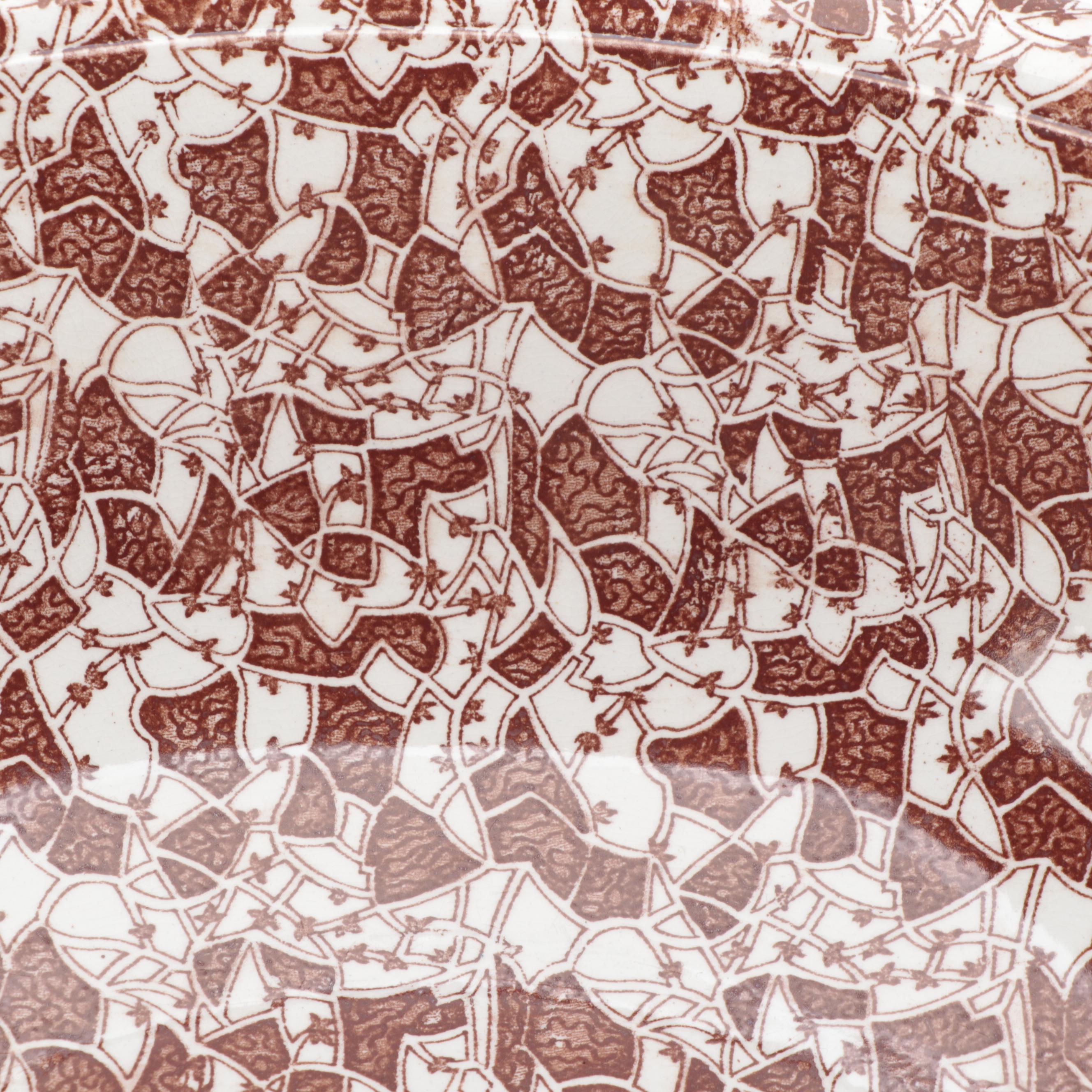 Whittaker & Co. "Mosaic" Brown Transferware Ironstone Wash Basin,  Antique