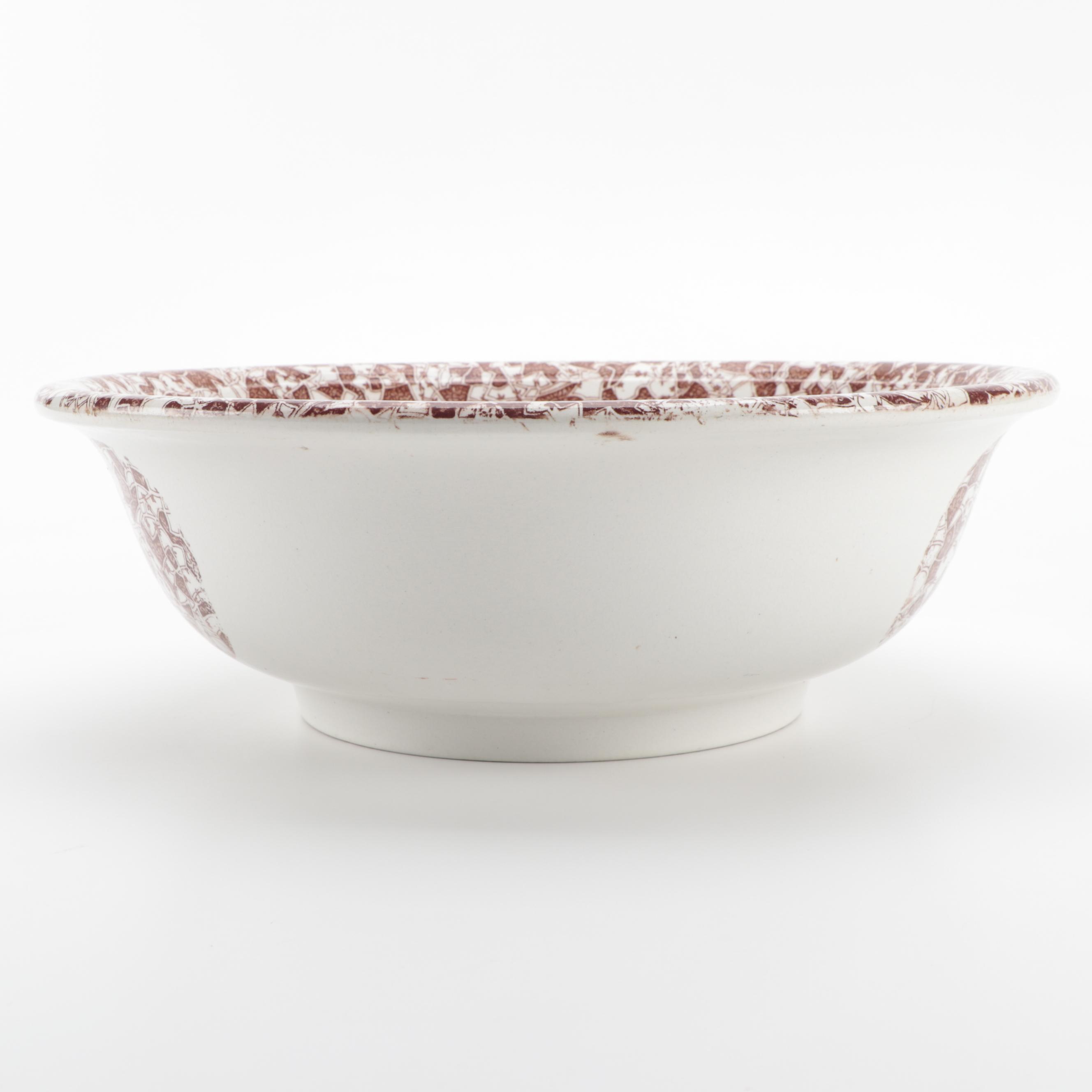 Whittaker & Co. "Mosaic" Brown Transferware Ironstone Wash Basin,  Antique