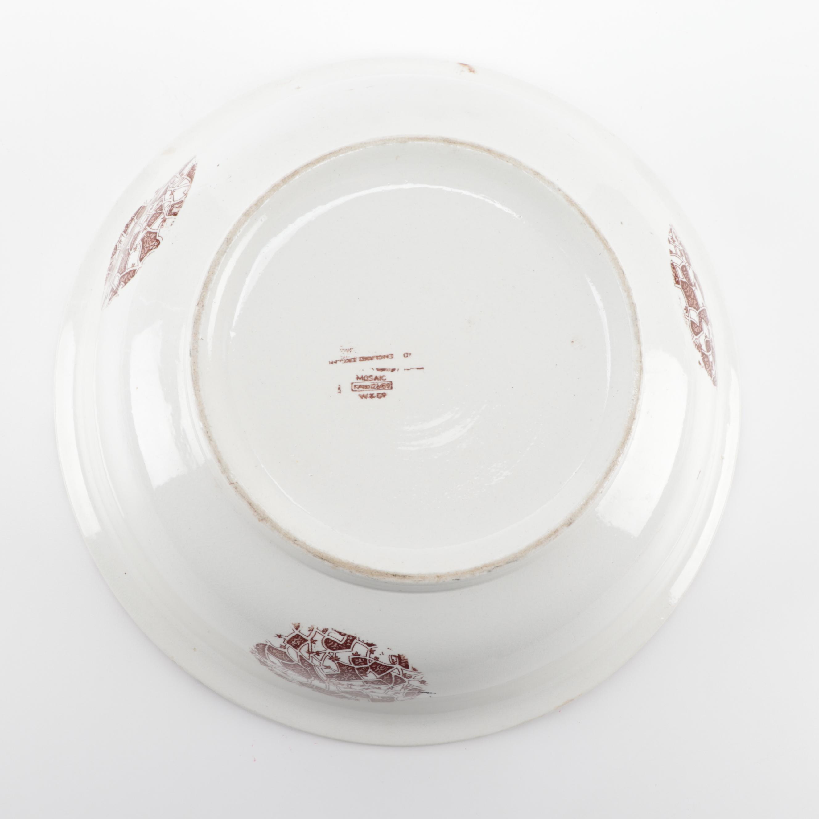 Whittaker & Co. "Mosaic" Brown Transferware Ironstone Wash Basin,  Antique