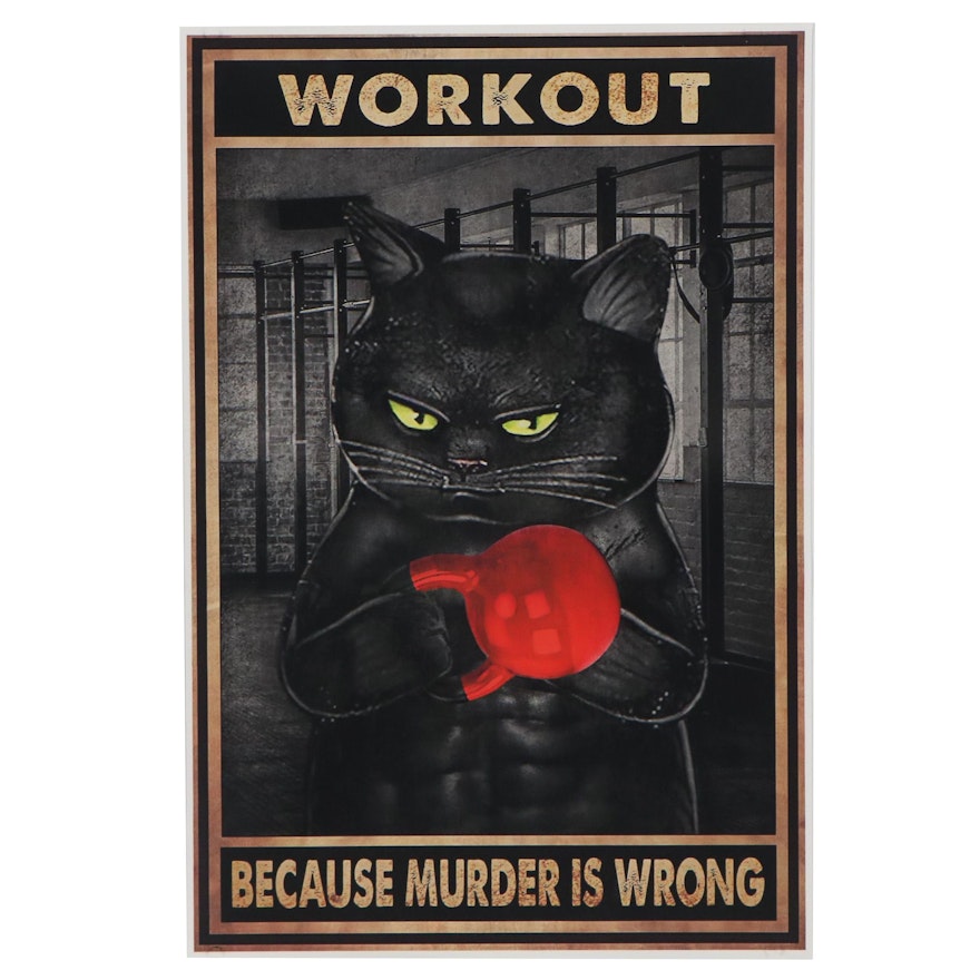 Giclée of a Black Cat "Workout"