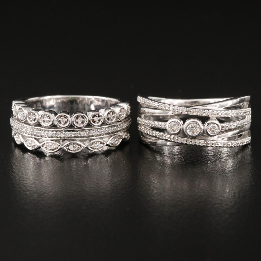 Sterling Diamond Multi-Row and Crossover Rings