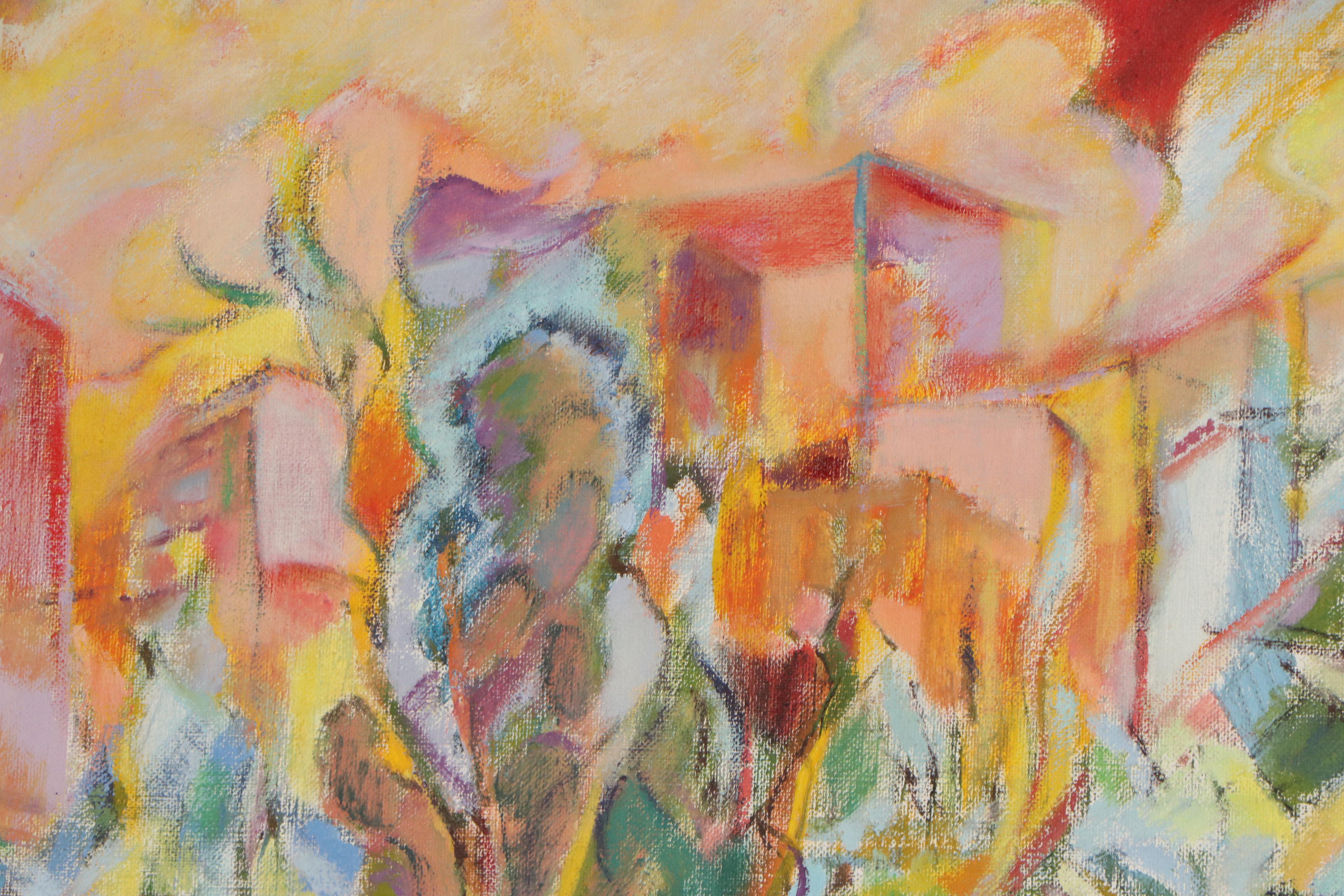 Ronald D. Newman Abstract Landscape Oil Painting "Red Sky"