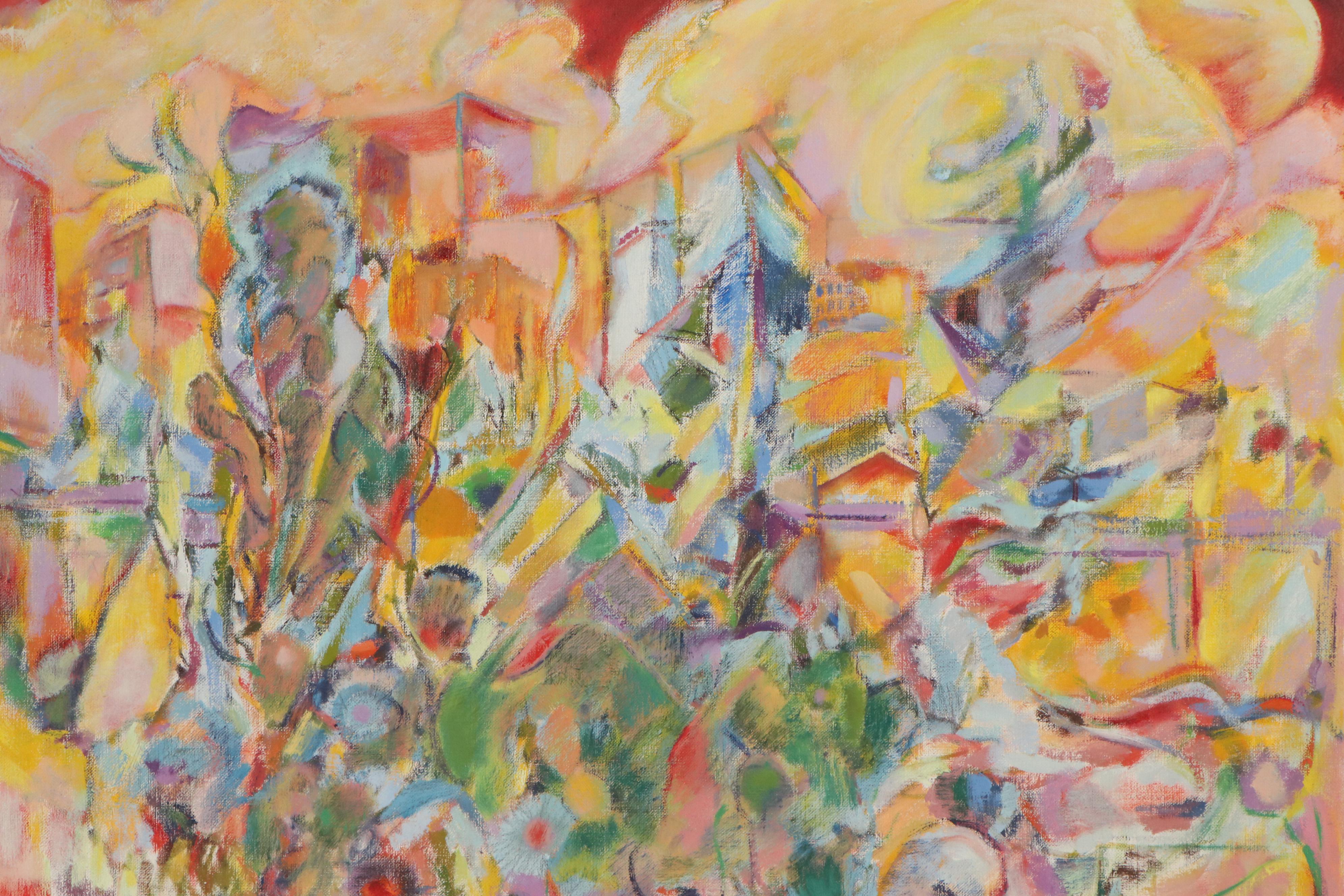 Ronald D. Newman Abstract Landscape Oil Painting "Red Sky"