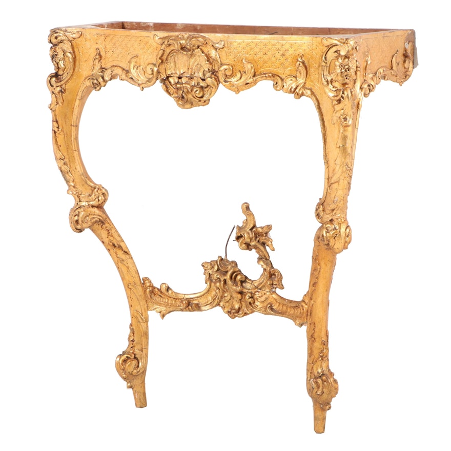 Rococo Style Giltwood Console Table Base, Early to Mid 20th Century