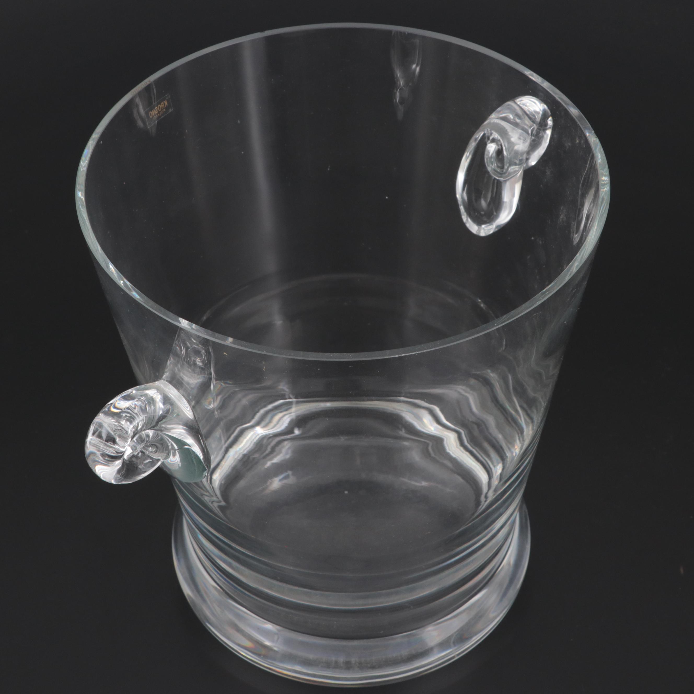 Krosno Handblown Scroll-Handled Glass Ice Bucket