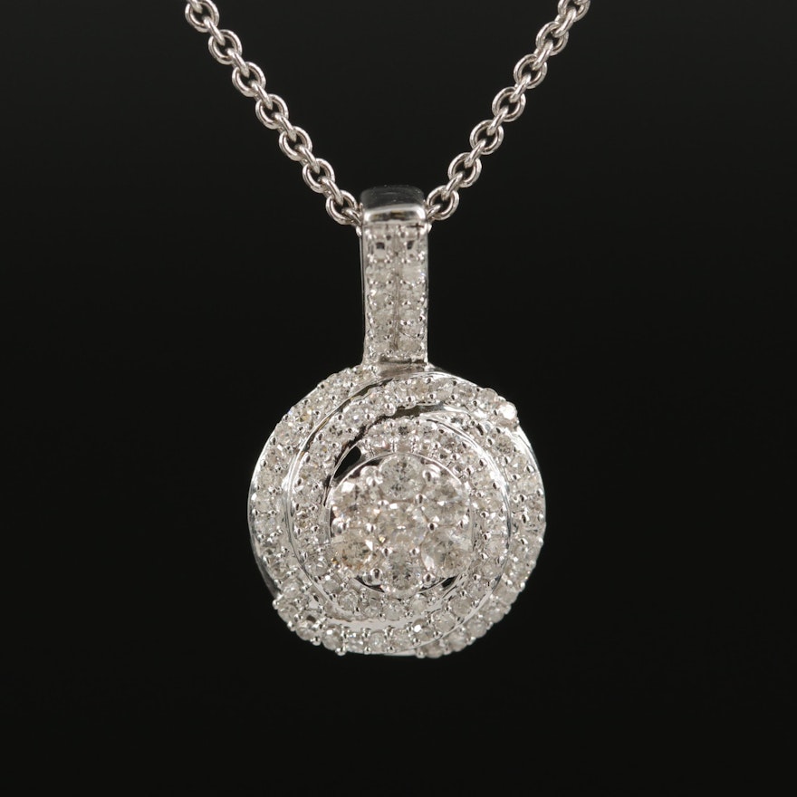 Sterling Diamond Swirl Pendant Necklace