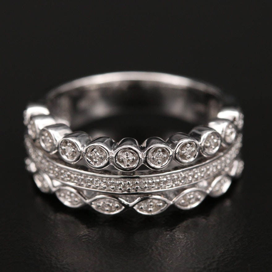 Sterling Diamond Multi-Row Ring