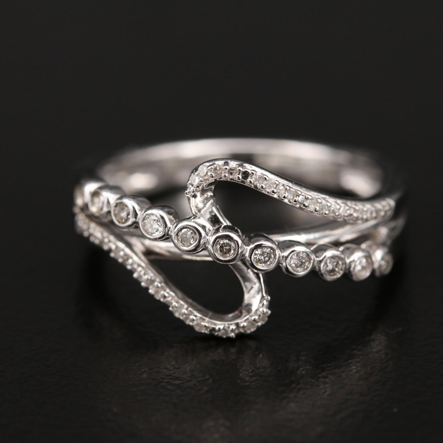 Sterling Diamond Crossover Ring with Bezel Set Detail