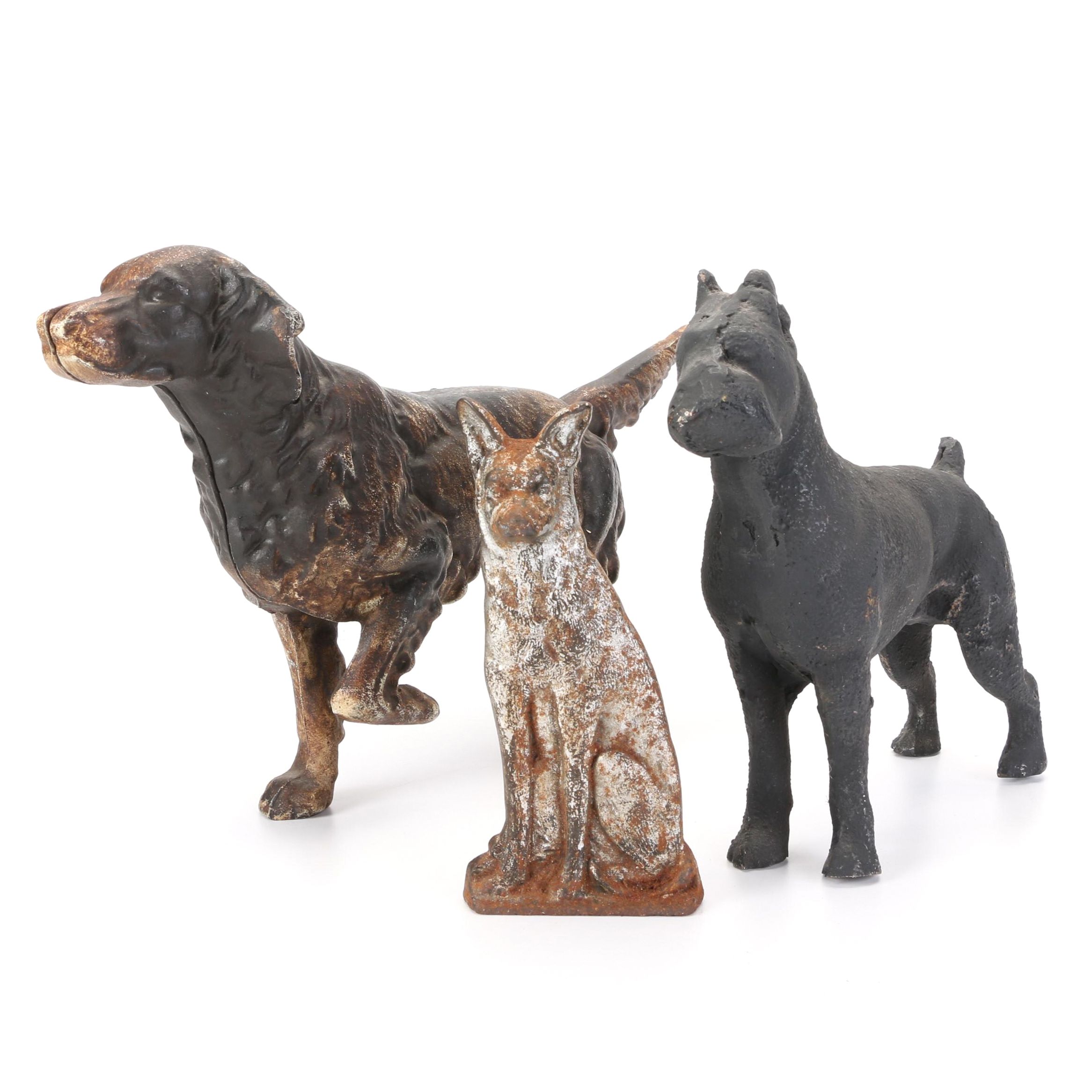 Painted Metal Irish Setter, Boxer and Coyote Figurines