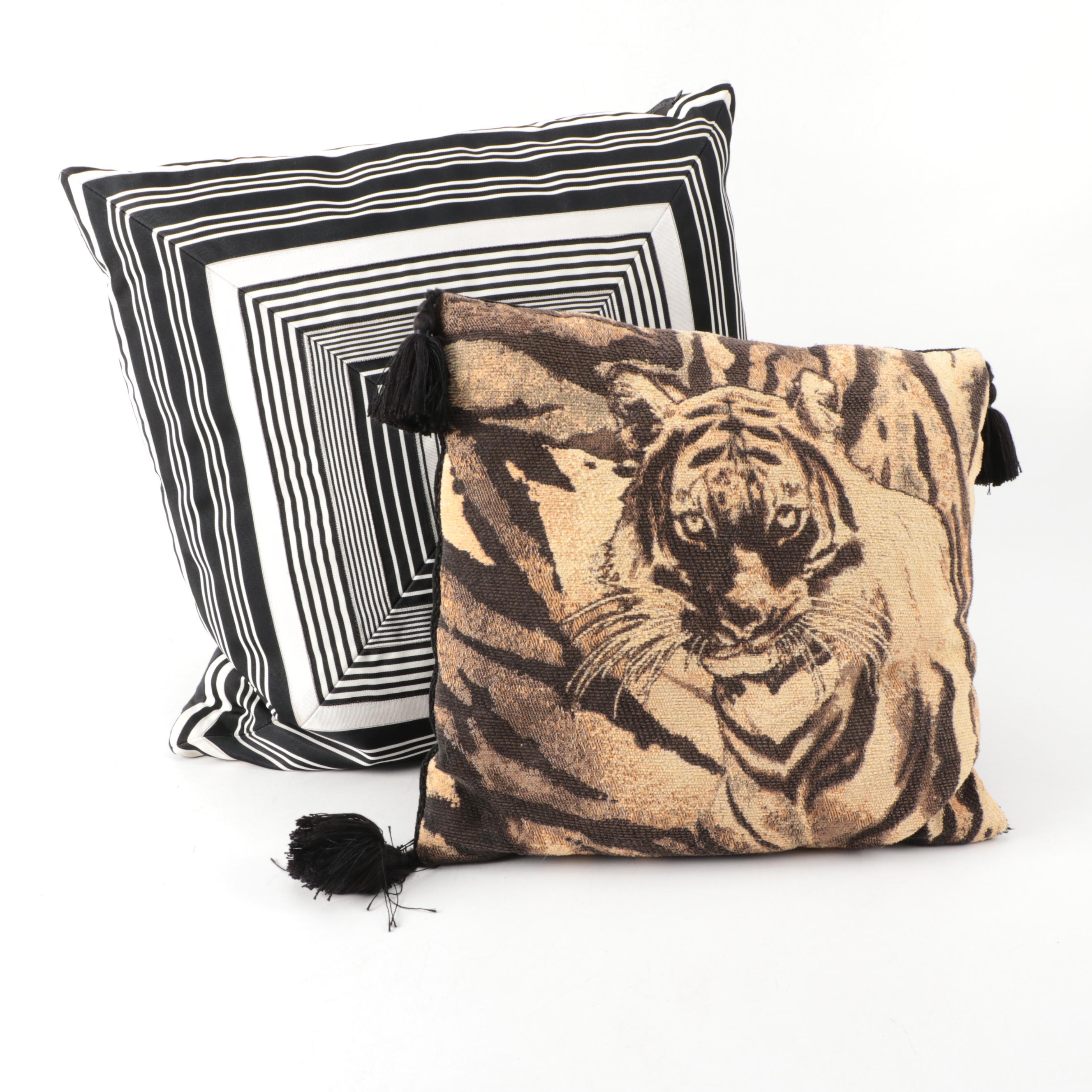 Dransfield & Ross Throw Pillow with Tiger Motif and Other Pillows