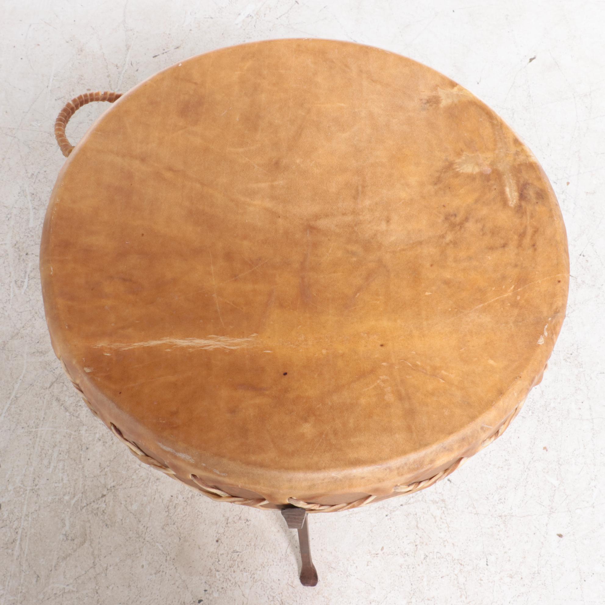 Double-Sided Hoop Drum with Wrought Metal Tripod Stand