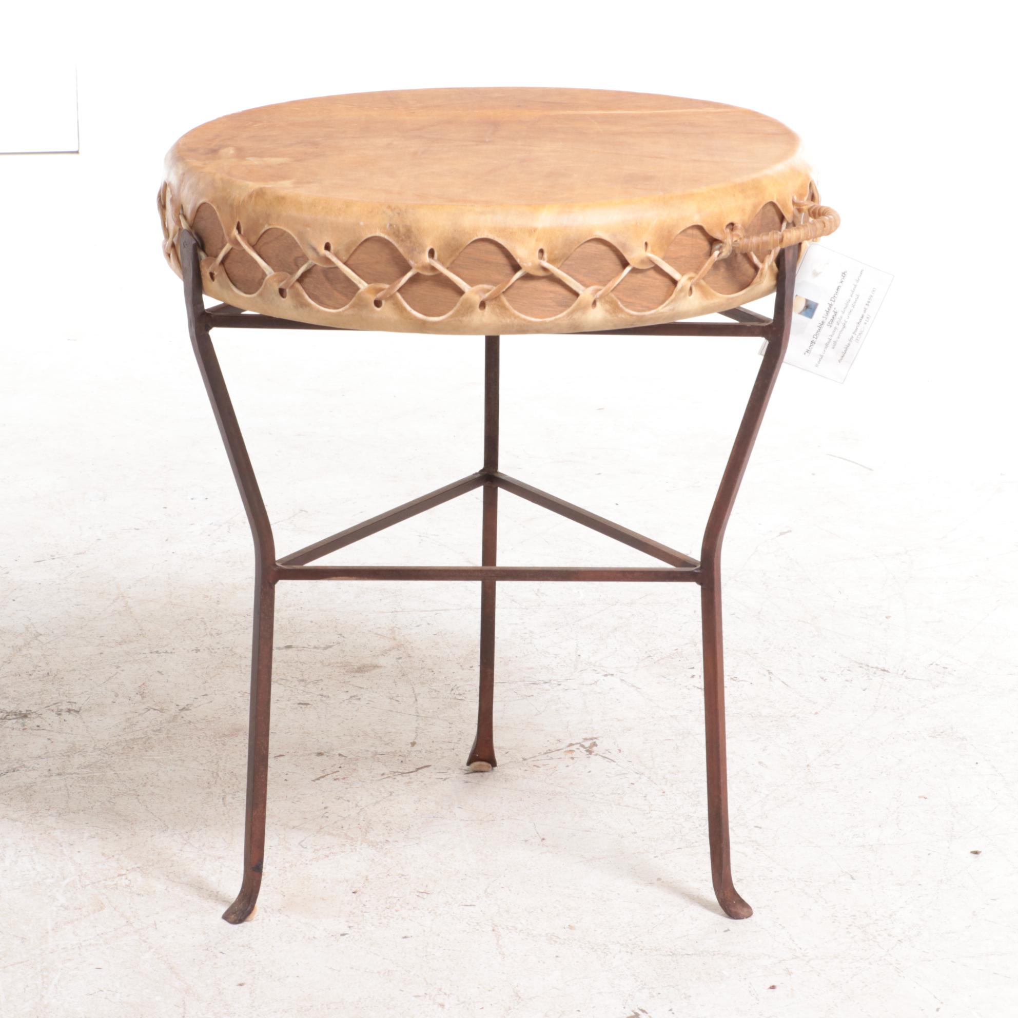 Double-Sided Hoop Drum with Wrought Metal Tripod Stand