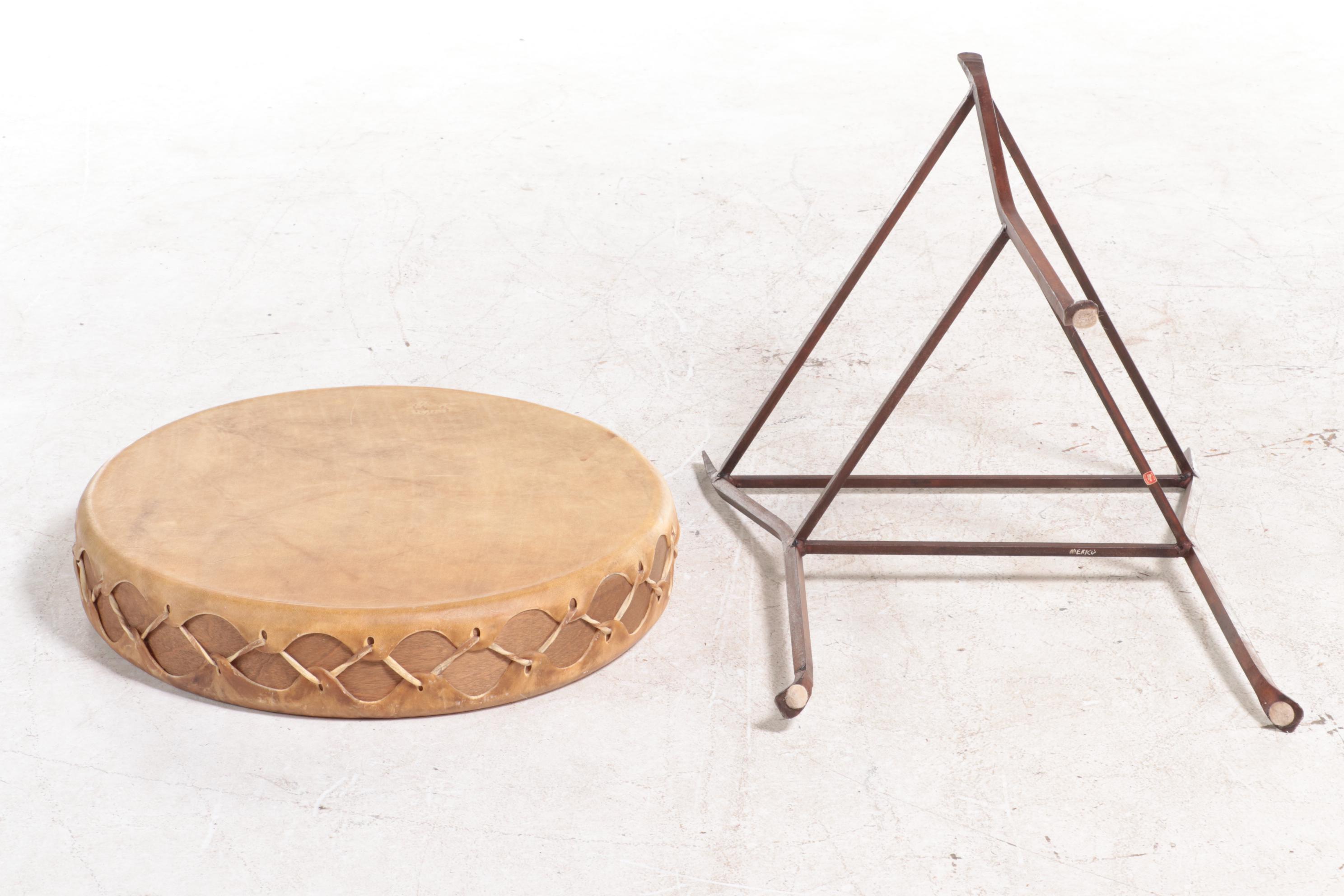 Double-Sided Hoop Drum with Wrought Metal Tripod Stand