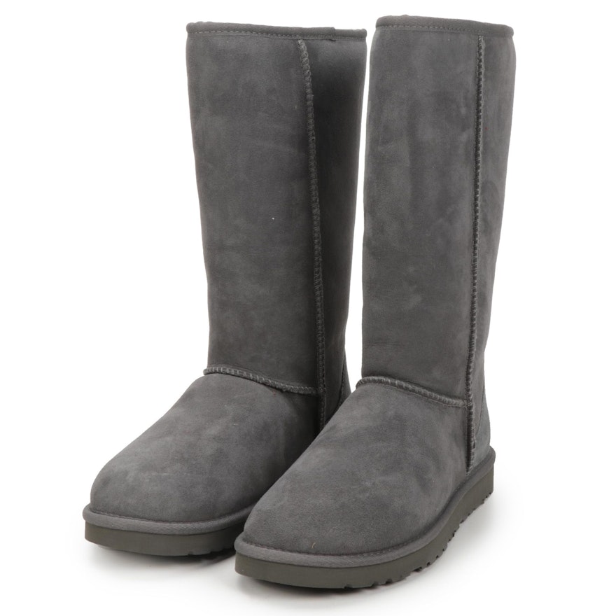 UGG Australia Classic Tall Boots in Grey Suede and Sheepskin