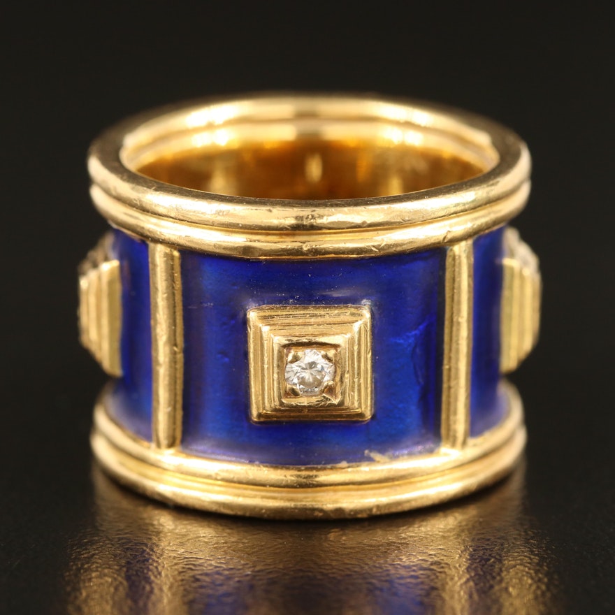 Circa 1963 18K Diamond Cigar Band with Blue Enamel