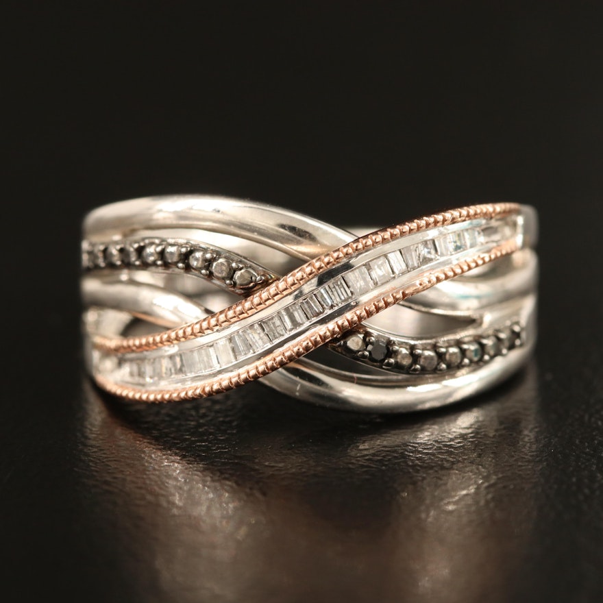 Sterling Silver Crossover Ring with 10K Accent