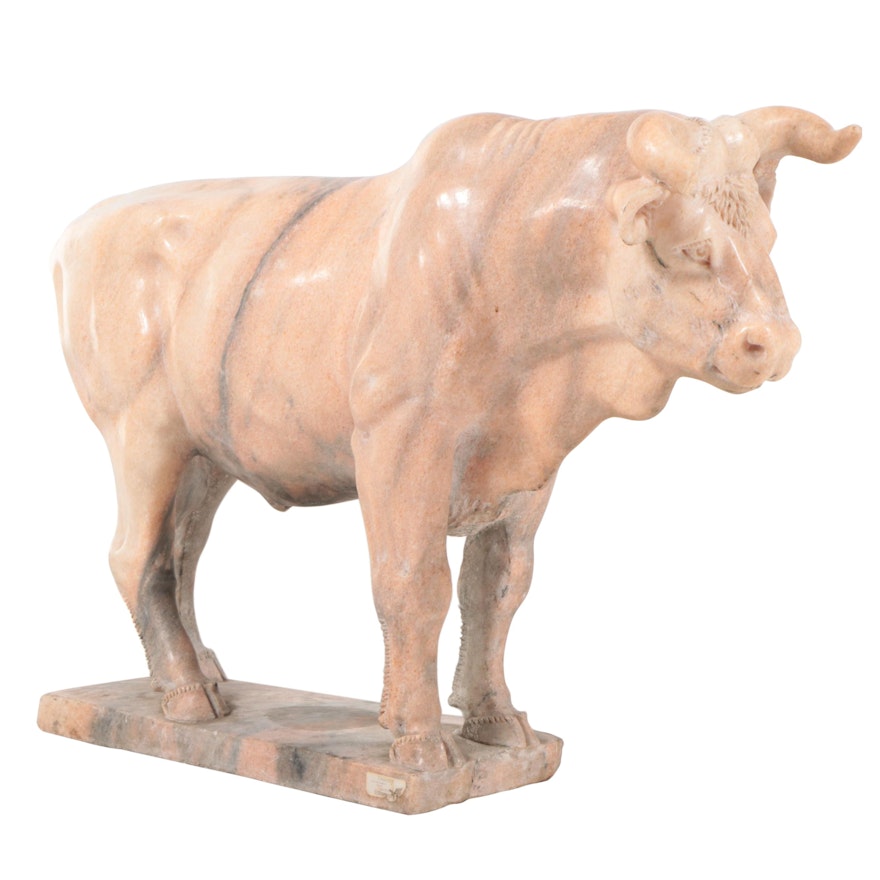 Carved Marble Bull Sculpture