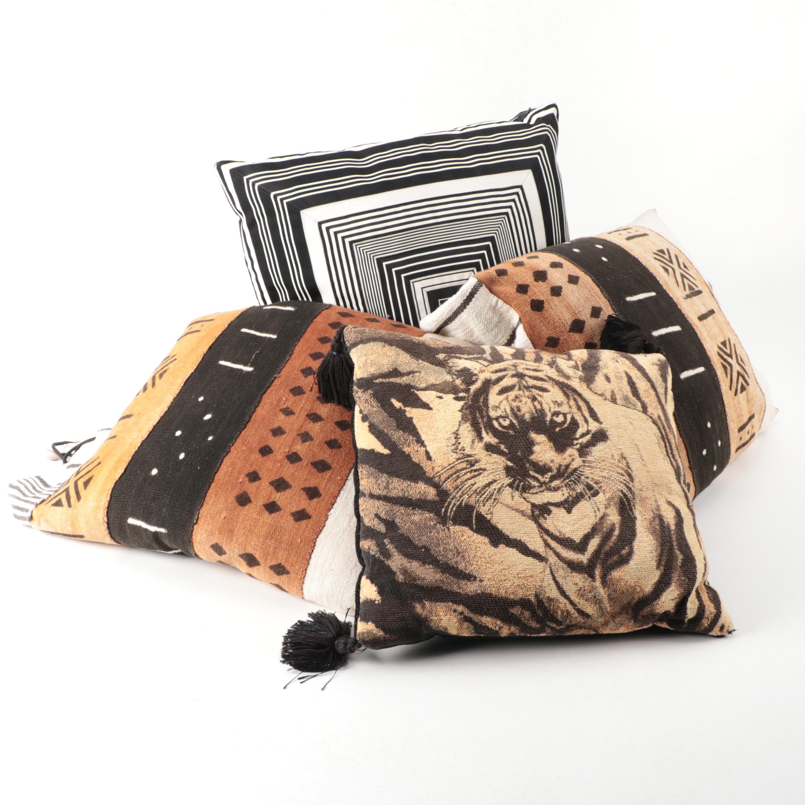 Dransfield & Ross Throw Pillow with Tiger Motif and Other Pillows