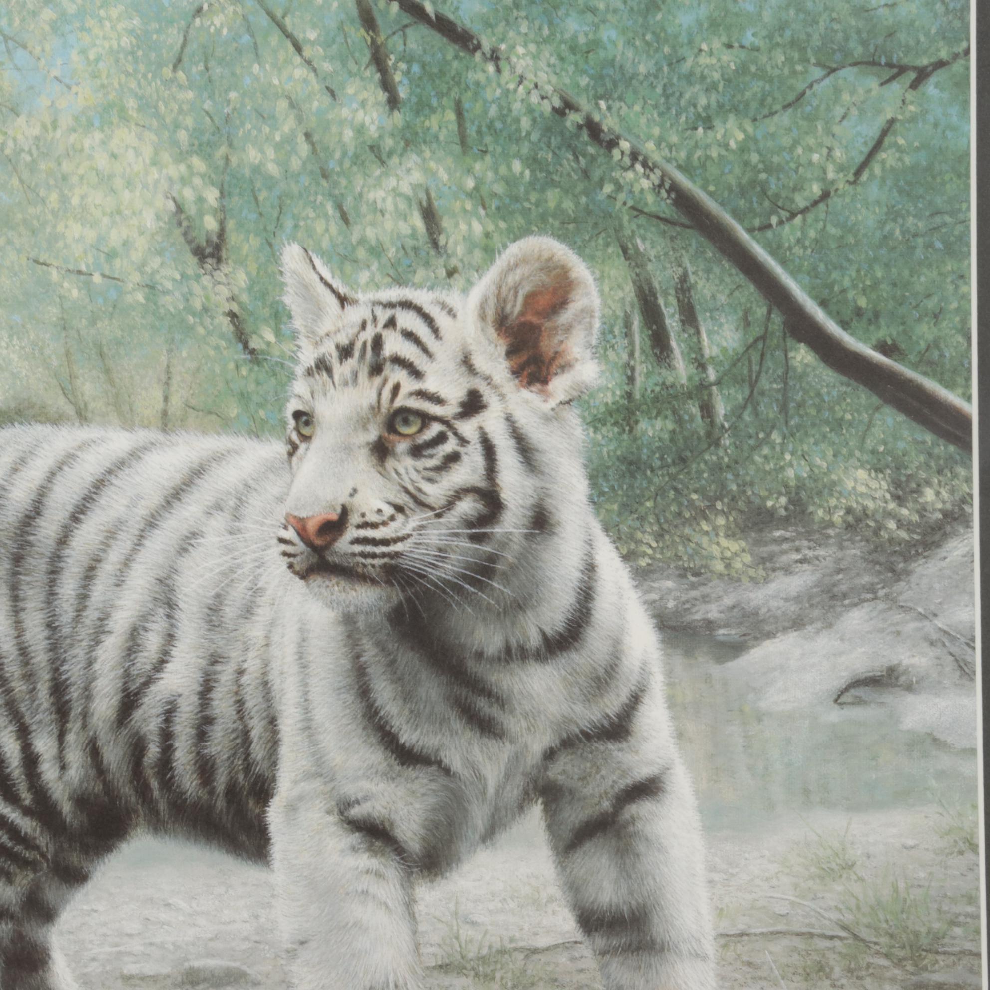 Charles Fracé White Tiger Cubs Offset Lithograph "Partners," 1990