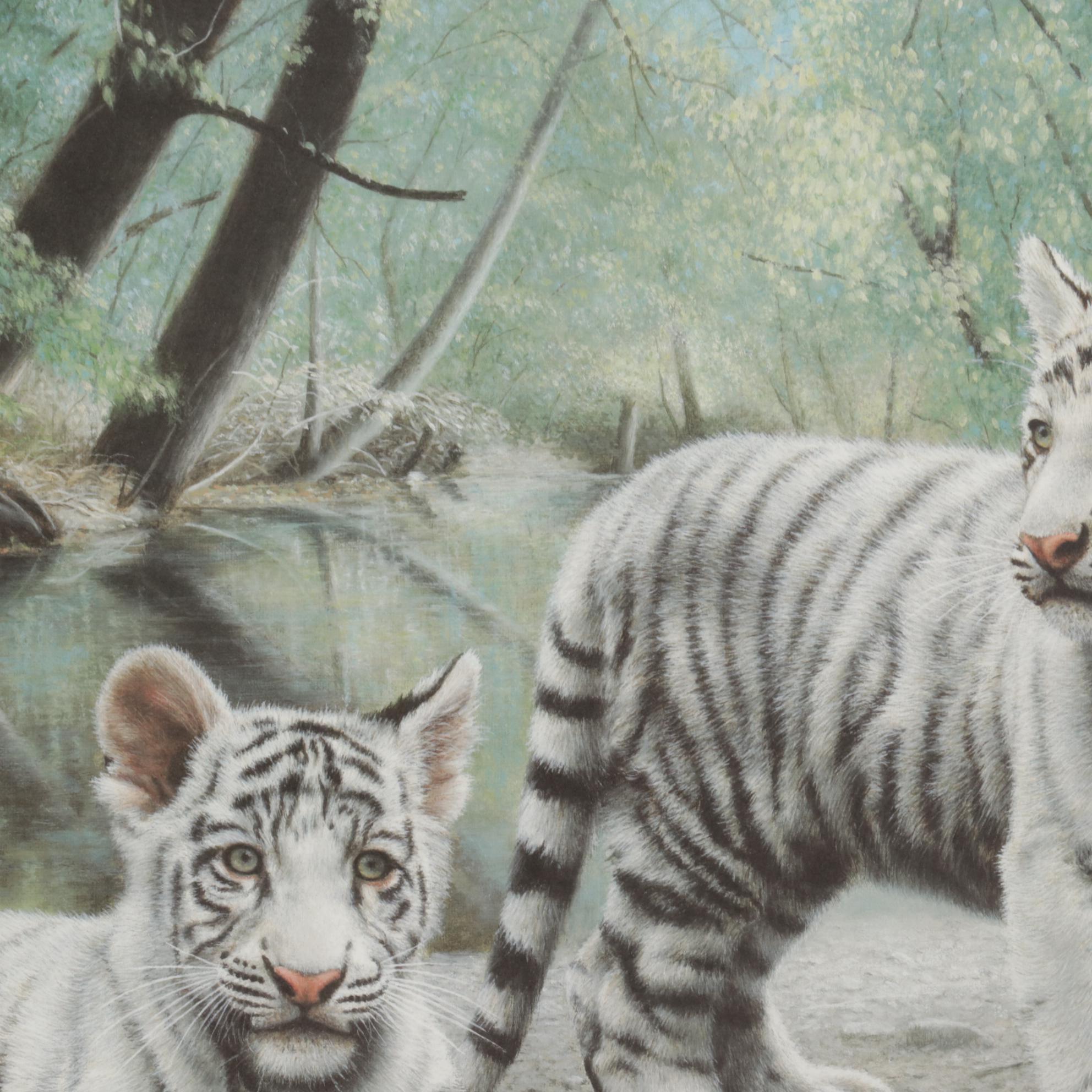 Charles Fracé White Tiger Cubs Offset Lithograph "Partners," 1990
