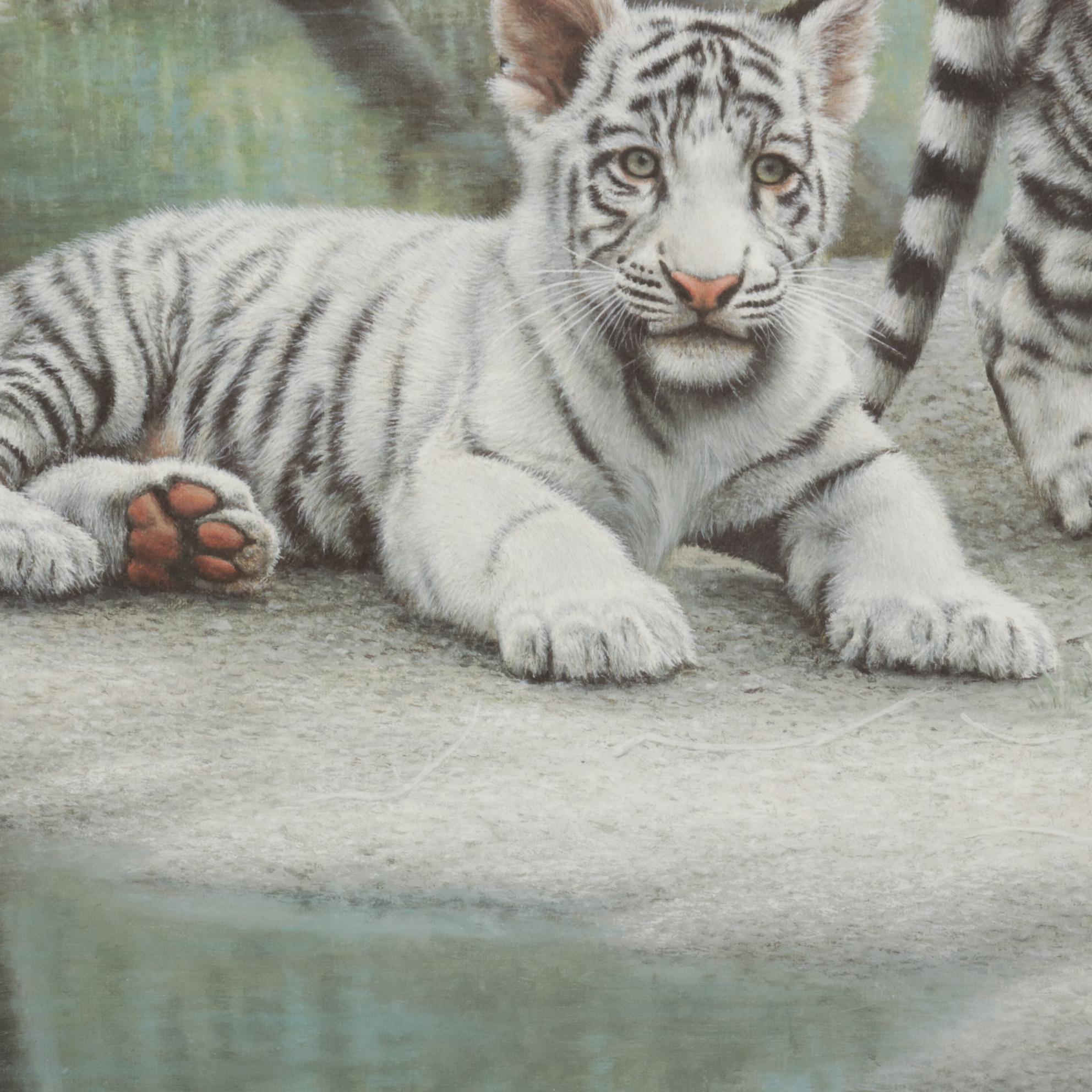 Charles Fracé White Tiger Cubs Offset Lithograph "Partners," 1990