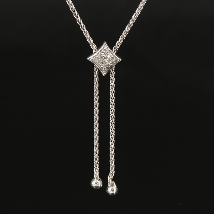 Sterling Diamond Bolo Necklace